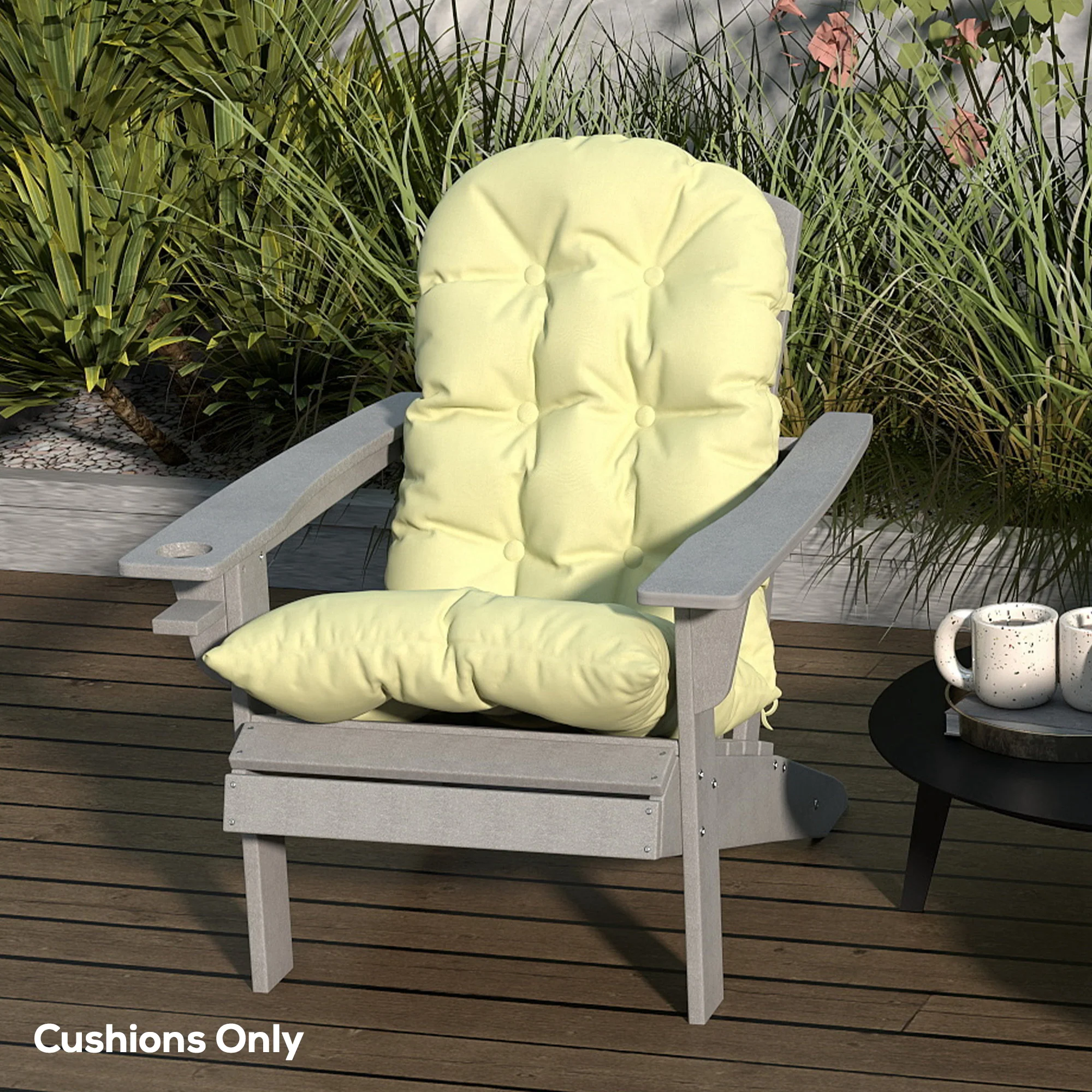 Set of 2 Adirondack Chair Cushions, Tufted High Back, Non-Slip, Beige - Image 10