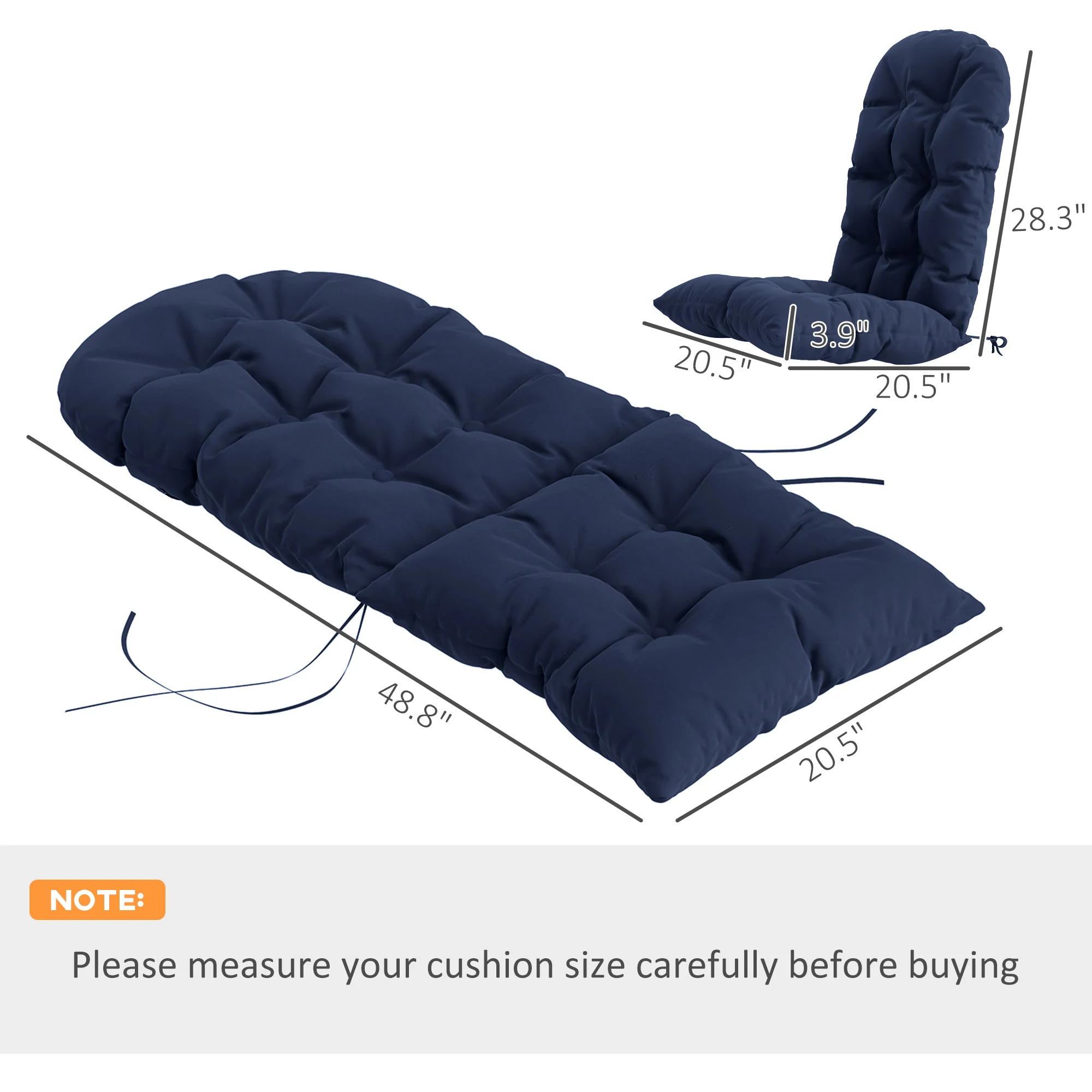 Set of 2 Adirondack Chair Cushions, Tufted High Back, Non-Slip, Navy Blue - Image 5
