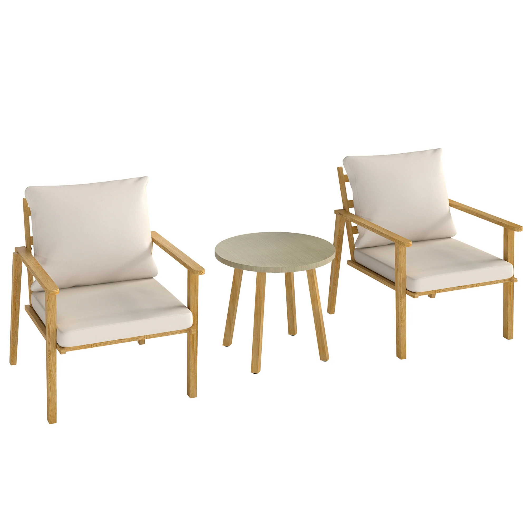 Outdoor Conversation Set, 3-Piece Wood-Look Table & Chairs, Deep Seat with Cushions, Cream White - Image 12