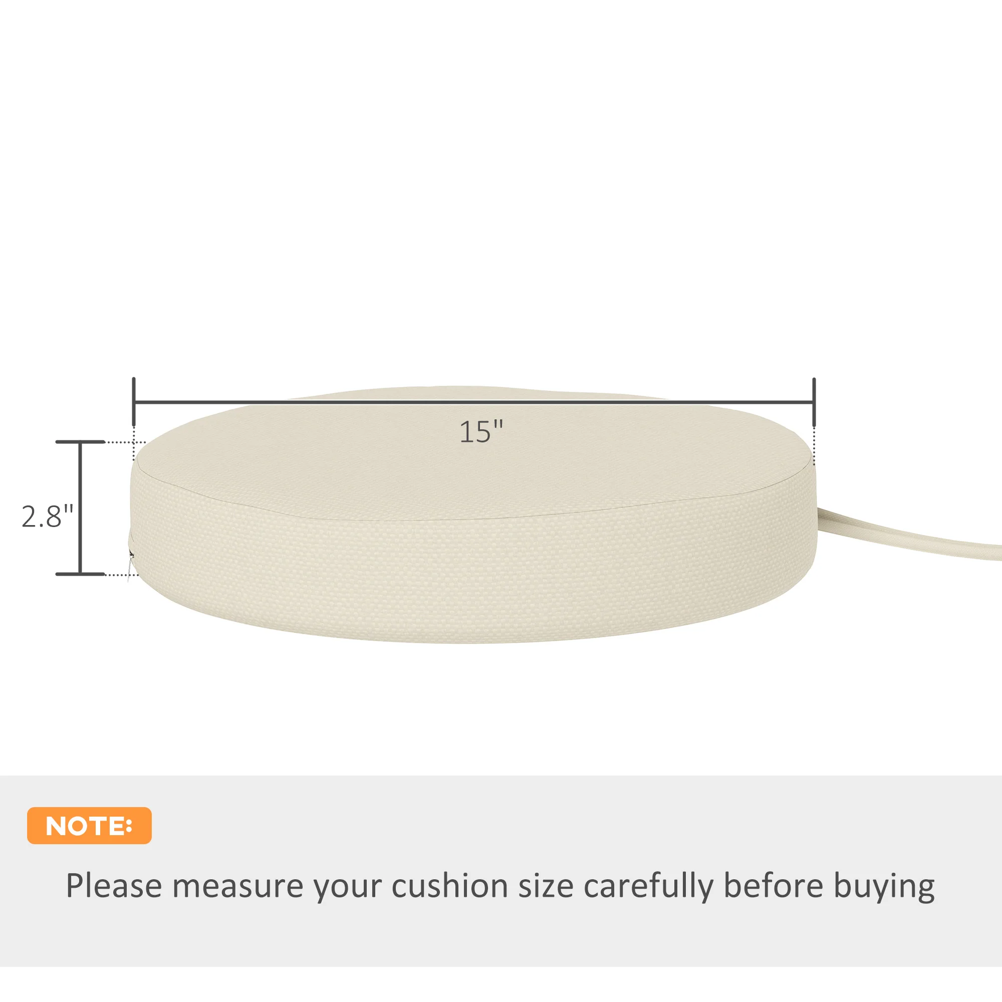 15" x 15" x 3" Round Seat Cushions for Dining Bistro Chairs, Machine Washable, Cream White - Image 5