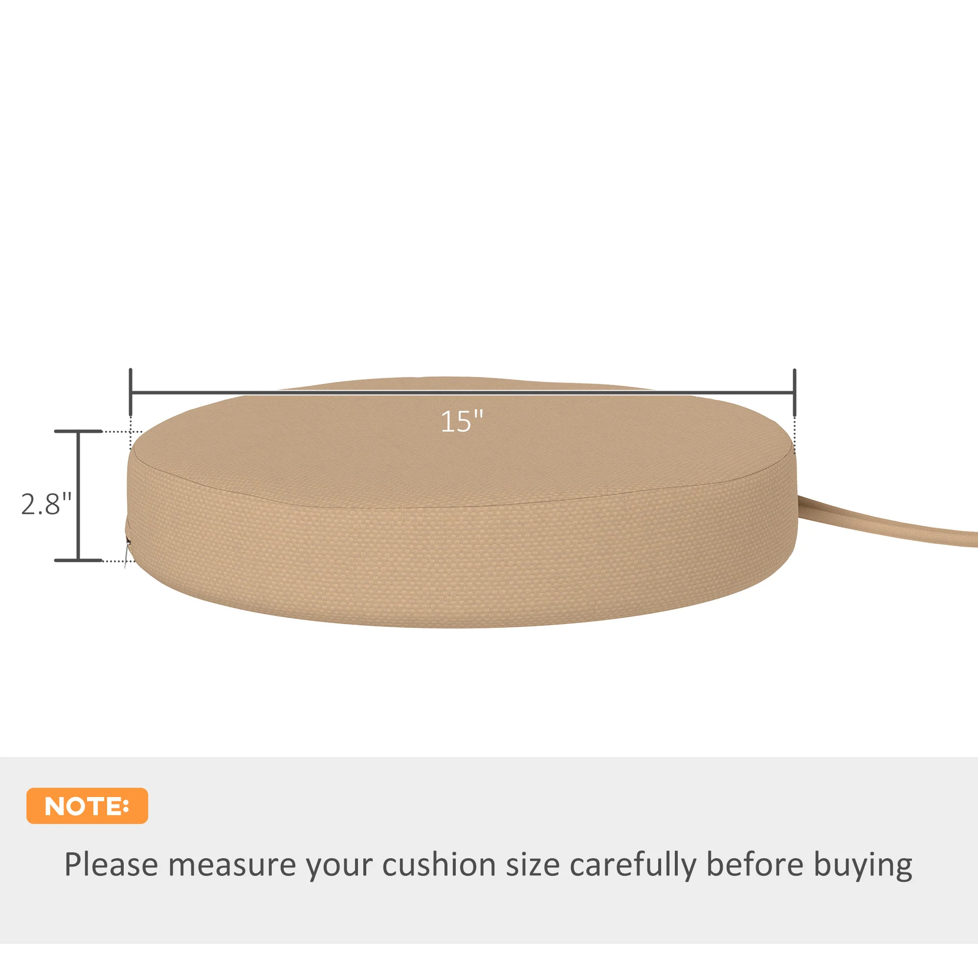 15" x 15" x 3" Round Seat Cushions for Dining Bistro Chairs, Machine Washable, Khaki - Image 5