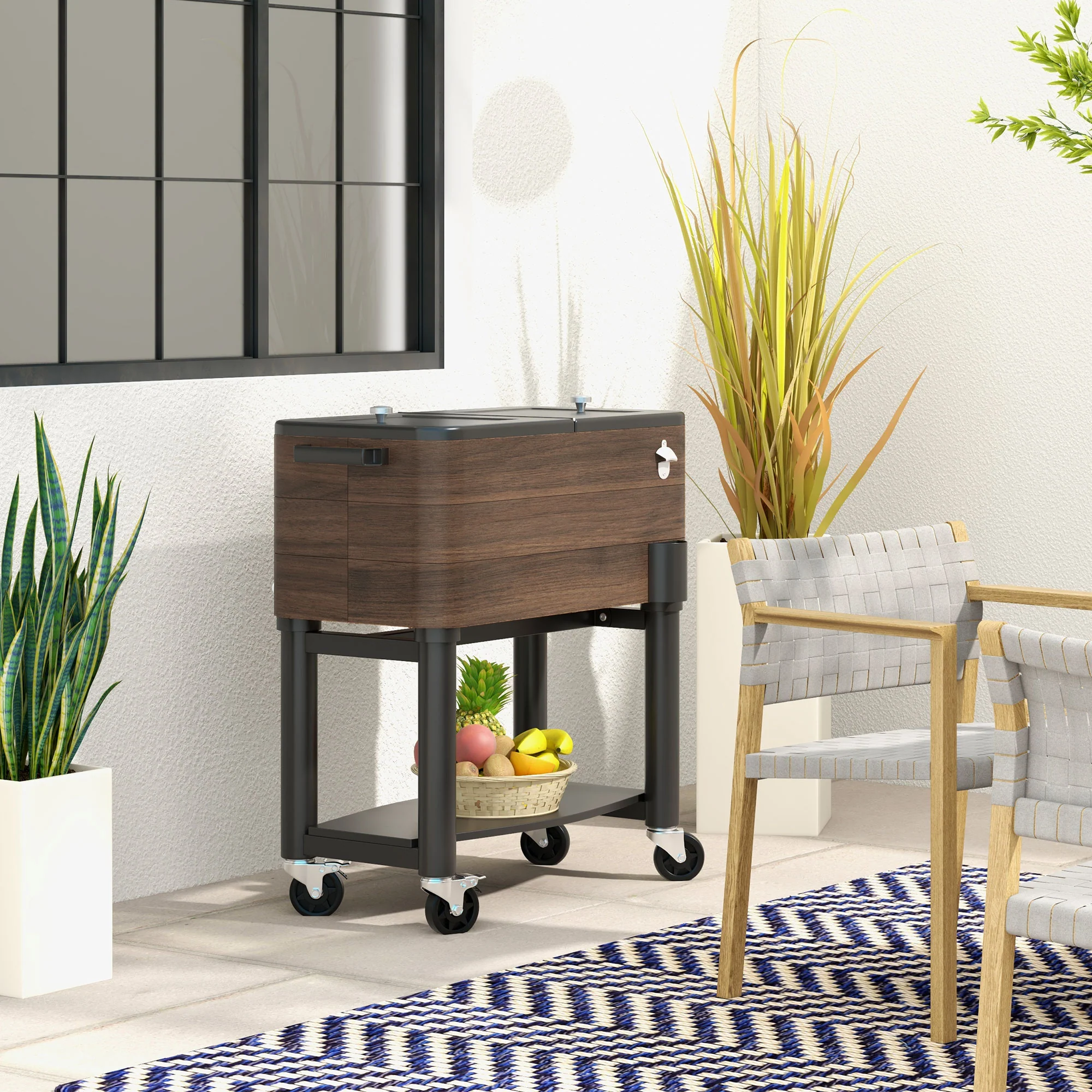 60-Quart Rolling Cooler Cart with Bottom Shelf & Bottle Opener for Outdoor Gatherings - Image 11