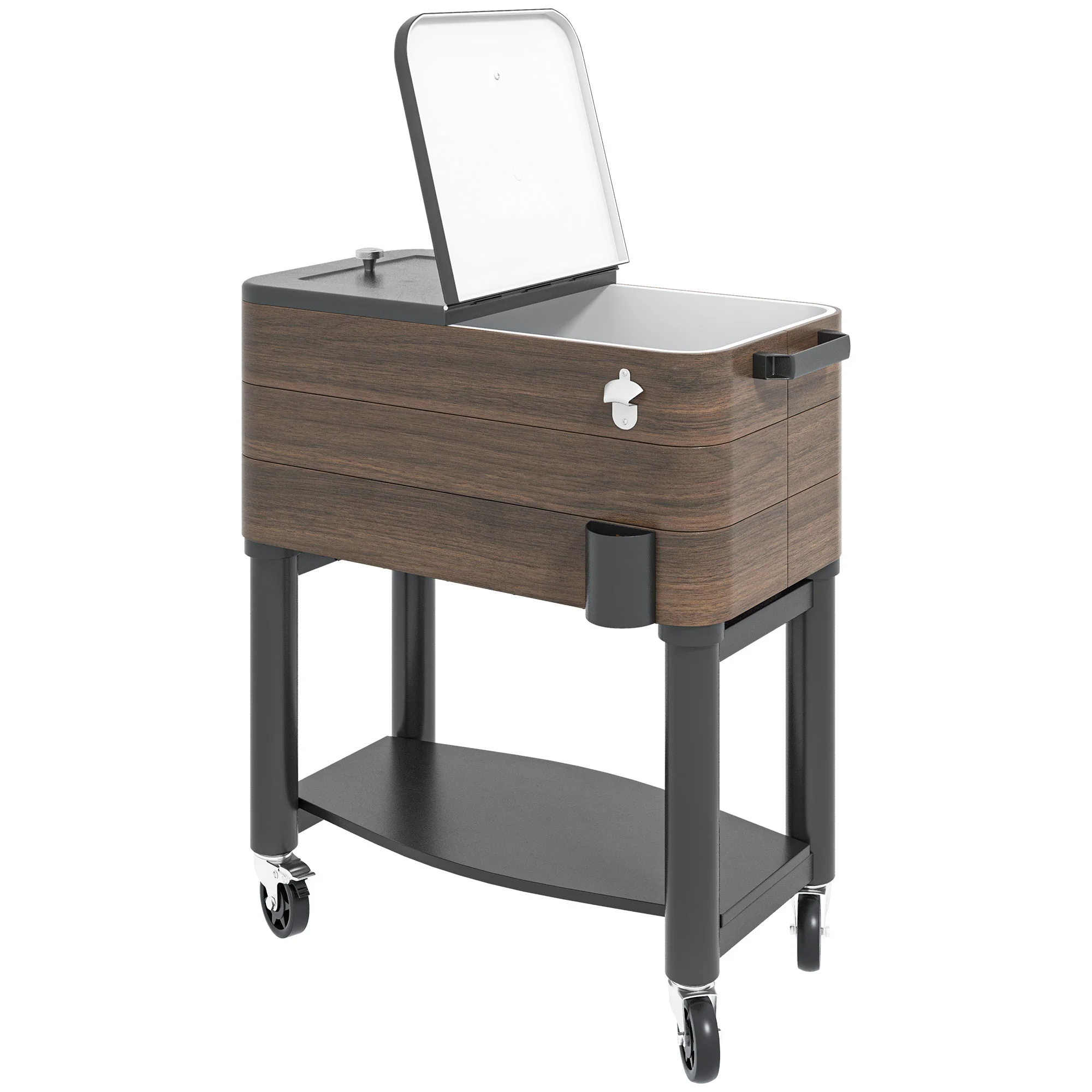 60-Quart Rolling Cooler Cart with Bottom Shelf & Bottle Opener for Outdoor Gatherings - Image 12
