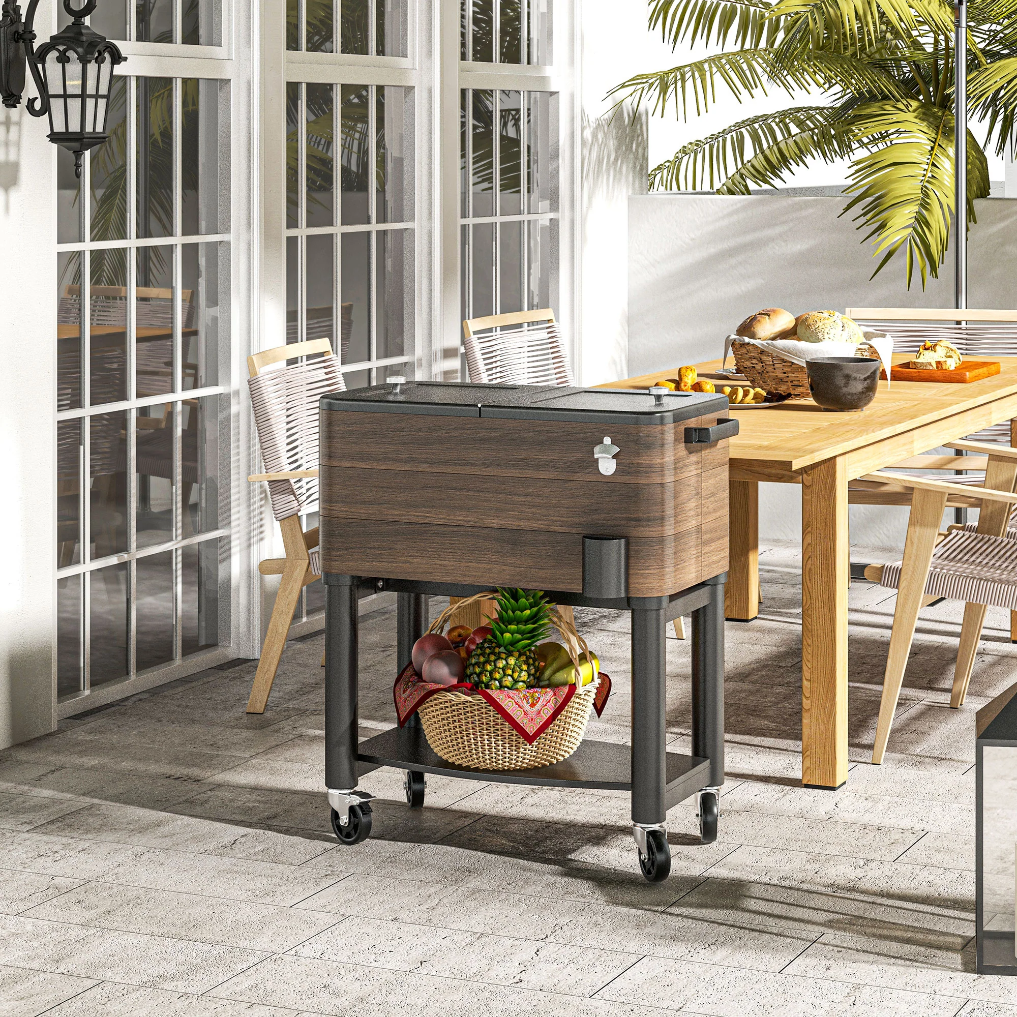60-Quart Rolling Cooler Cart with Bottom Shelf & Bottle Opener for Outdoor Gatherings - Image 4