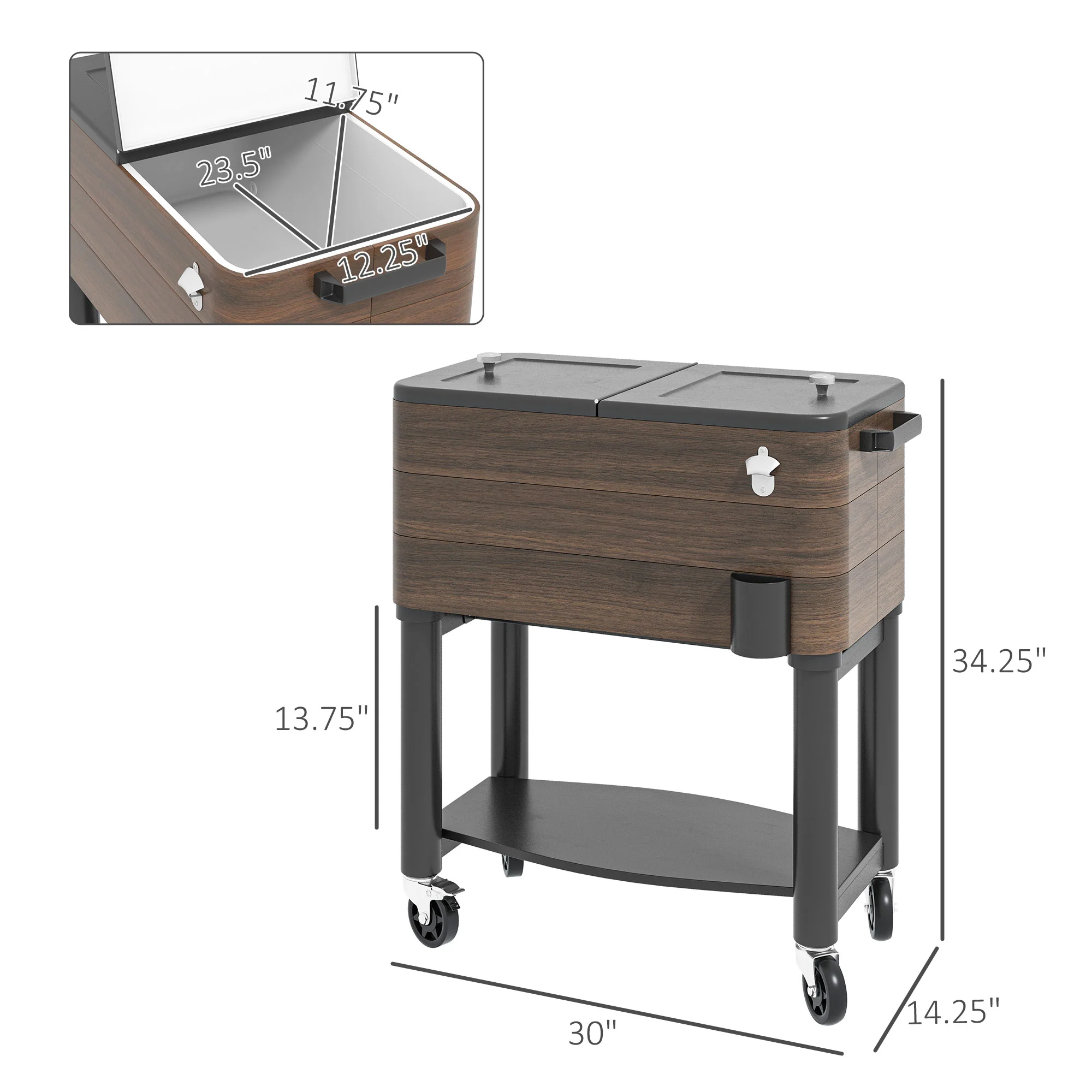 60-Quart Rolling Cooler Cart with Bottom Shelf & Bottle Opener for Outdoor Gatherings - Image 5