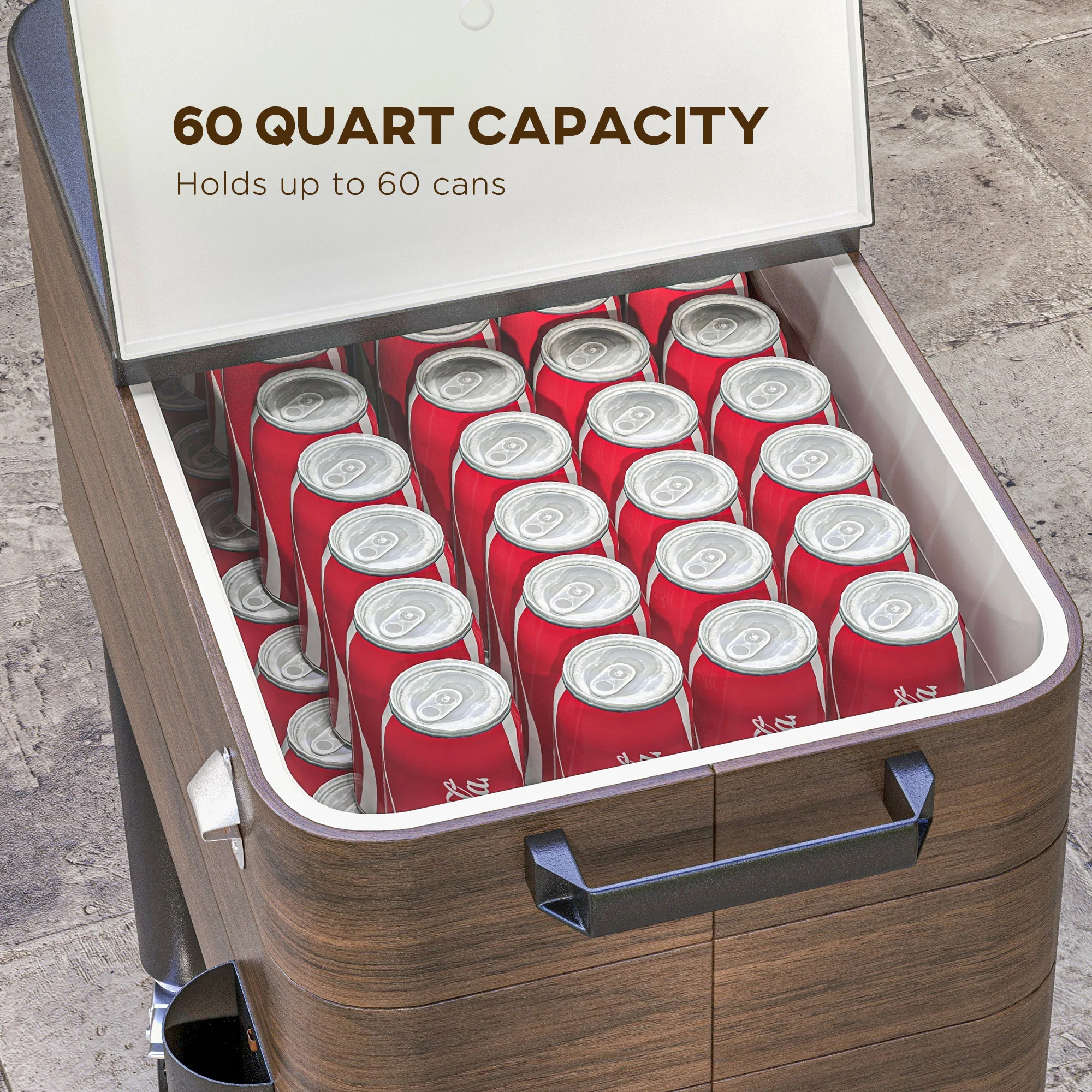 60-Quart Rolling Cooler Cart with Bottom Shelf & Bottle Opener for Outdoor Gatherings - Image 7