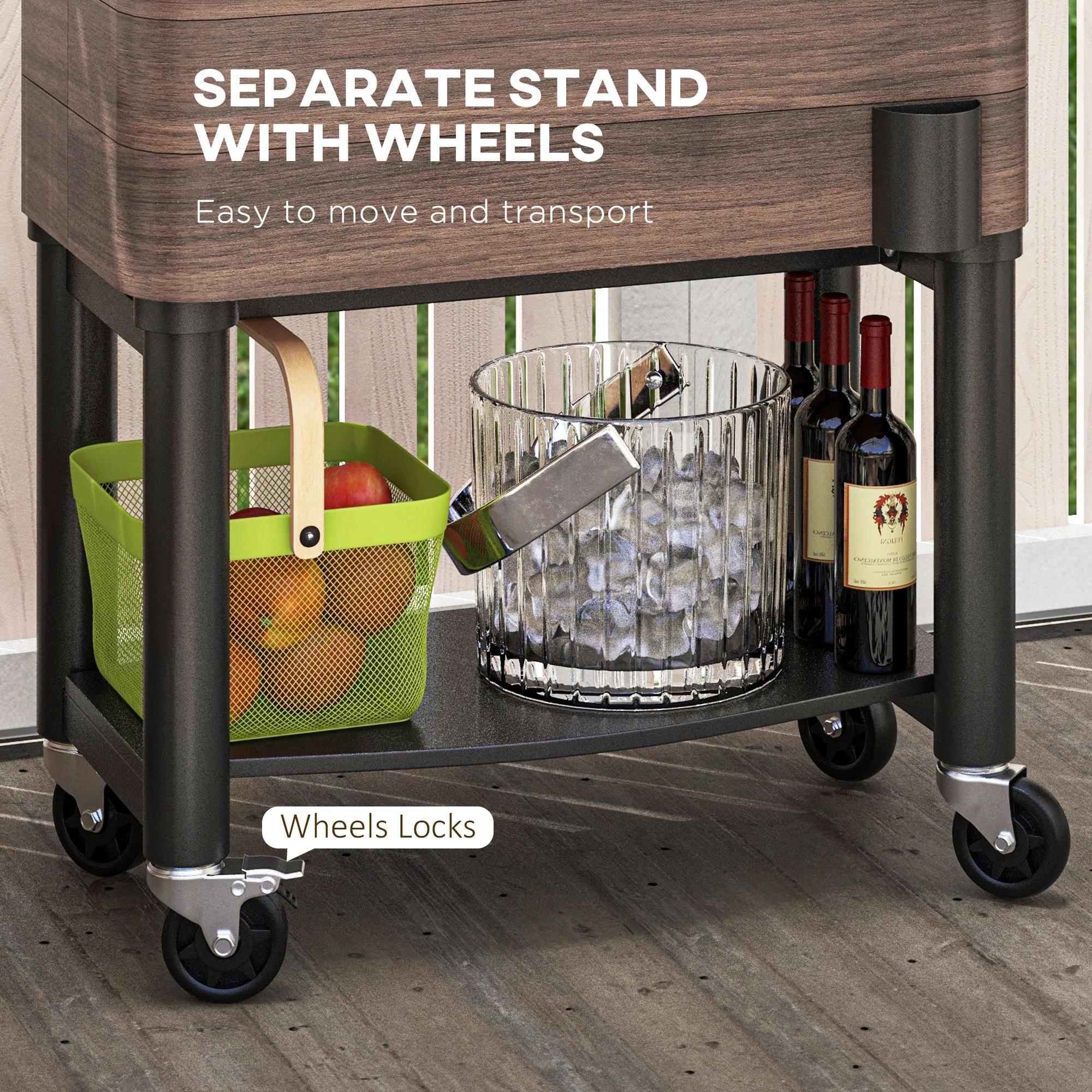 60-Quart Rolling Cooler Cart with Bottom Shelf & Bottle Opener for Outdoor Gatherings - Image 9