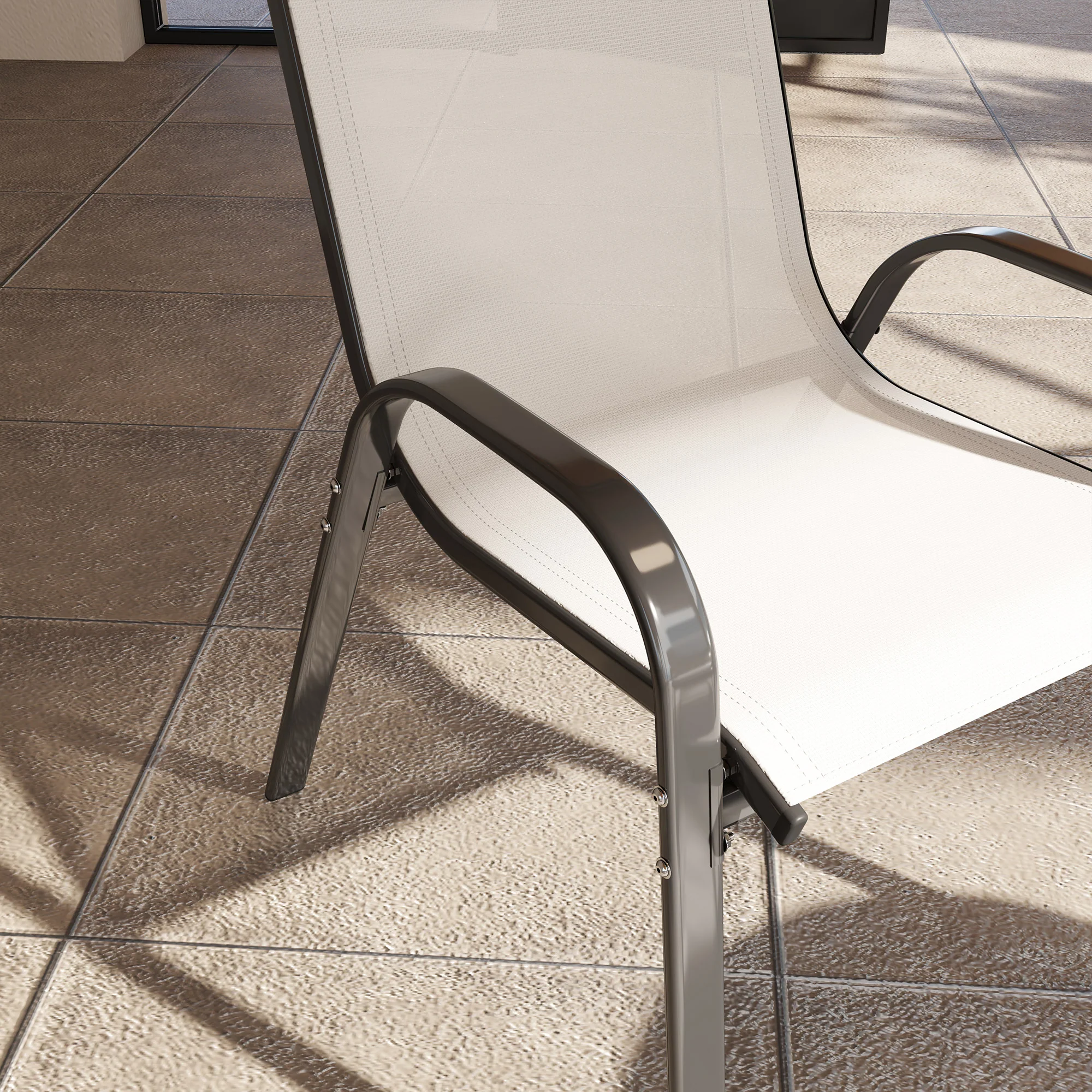 4 Stackable Patio Chairs with High Back, Breathable Mesh, Beige - Image 10