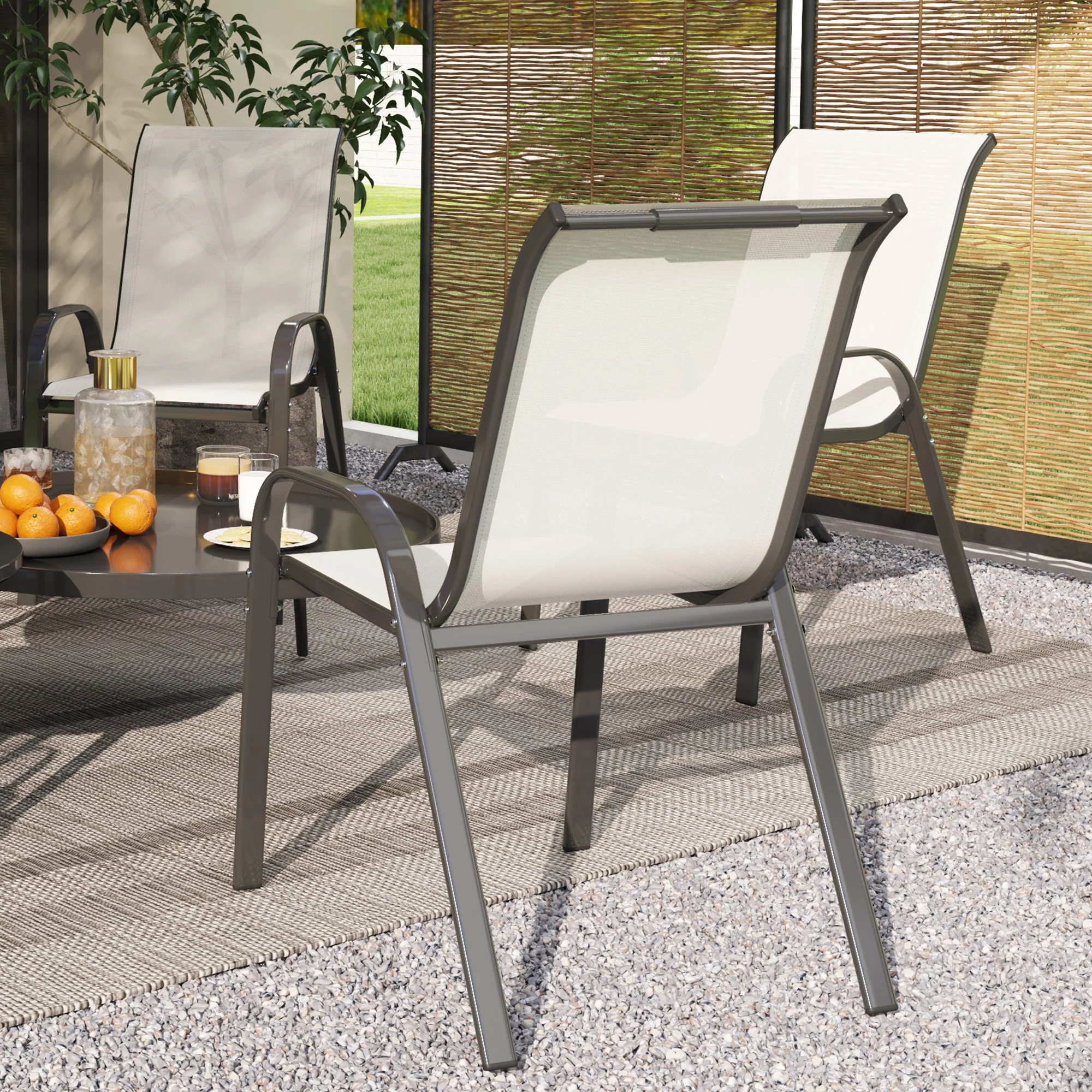 4 Stackable Patio Chairs with High Back, Breathable Mesh, Beige - Image 11