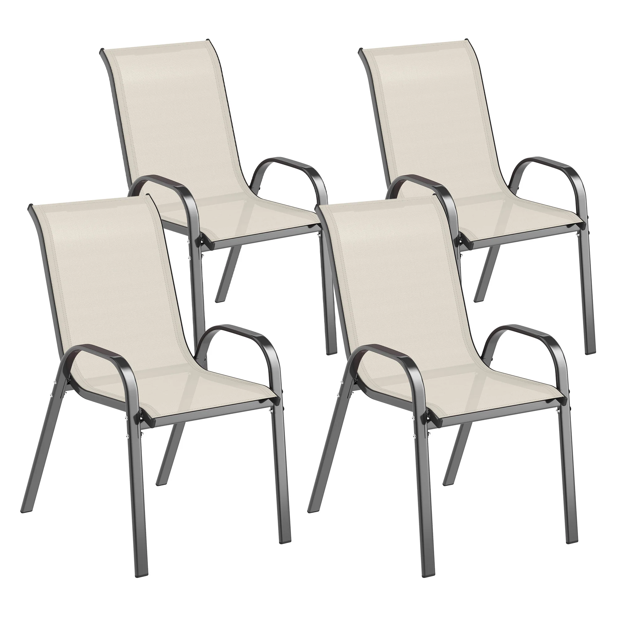 4 Stackable Patio Chairs with High Back, Breathable Mesh, Beige - Image 12