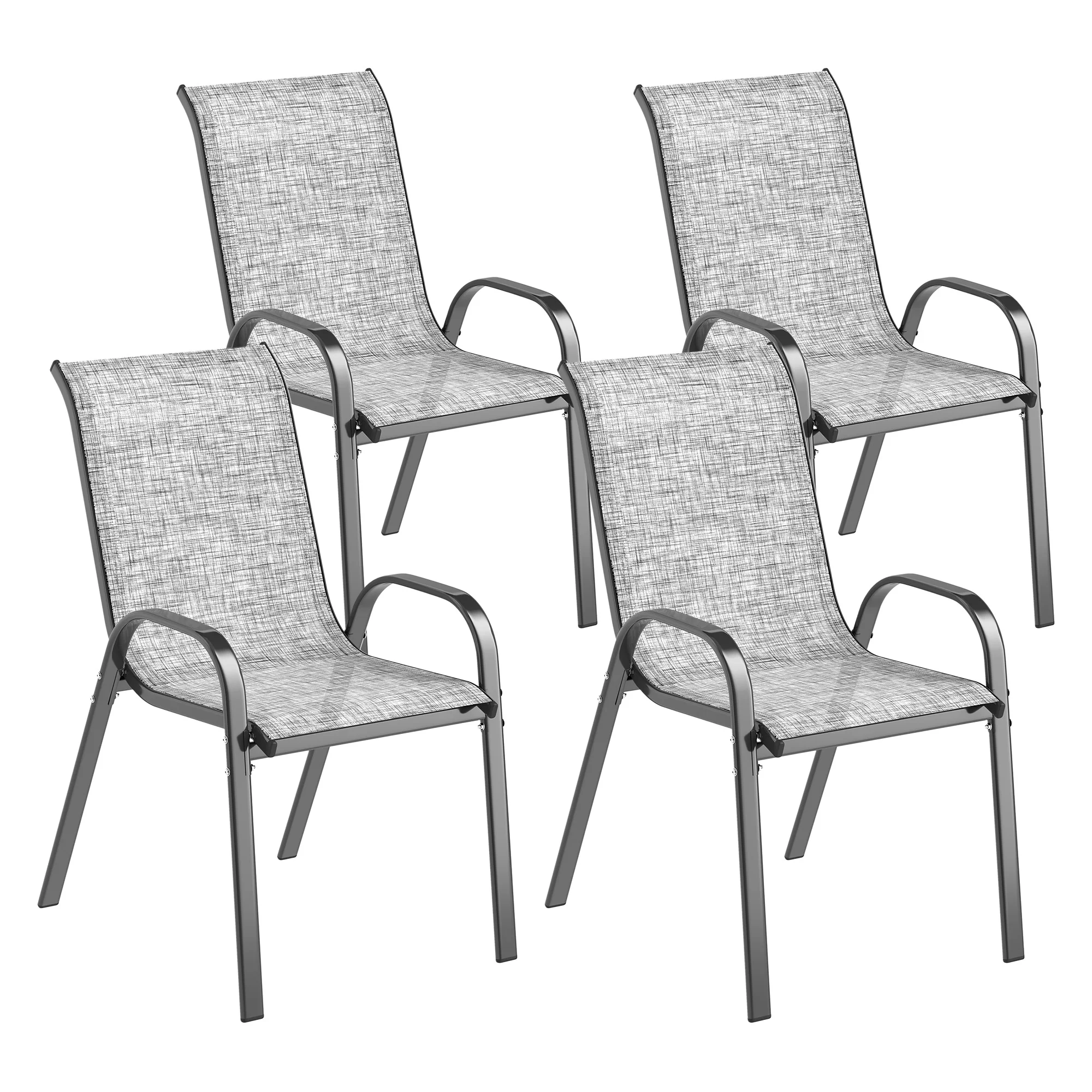 4 Stackable Patio Chairs with High Back, Breathable Mesh, Mixed Gray - Image 12