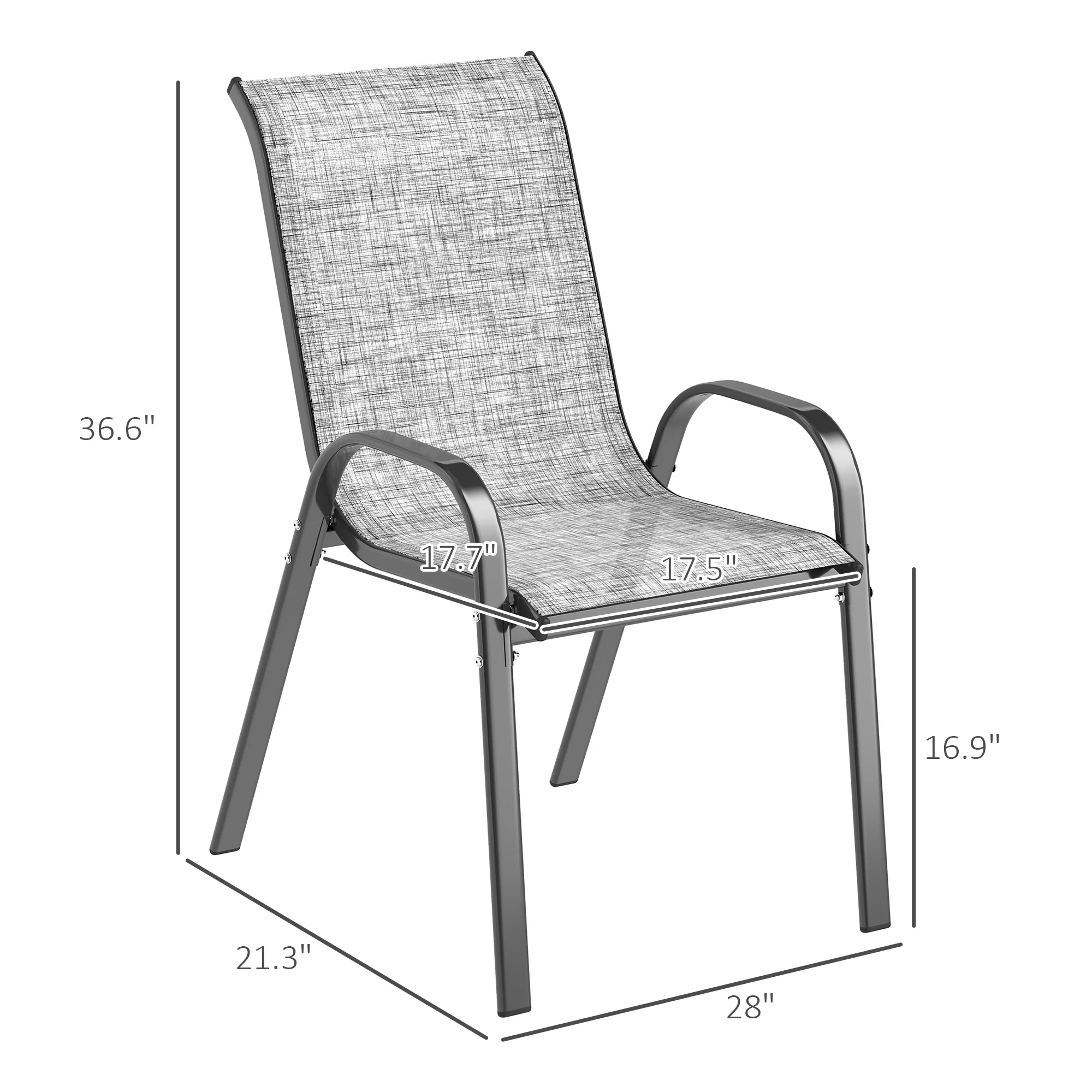 4 Stackable Patio Chairs with High Back, Breathable Mesh, Mixed Gray - Image 5