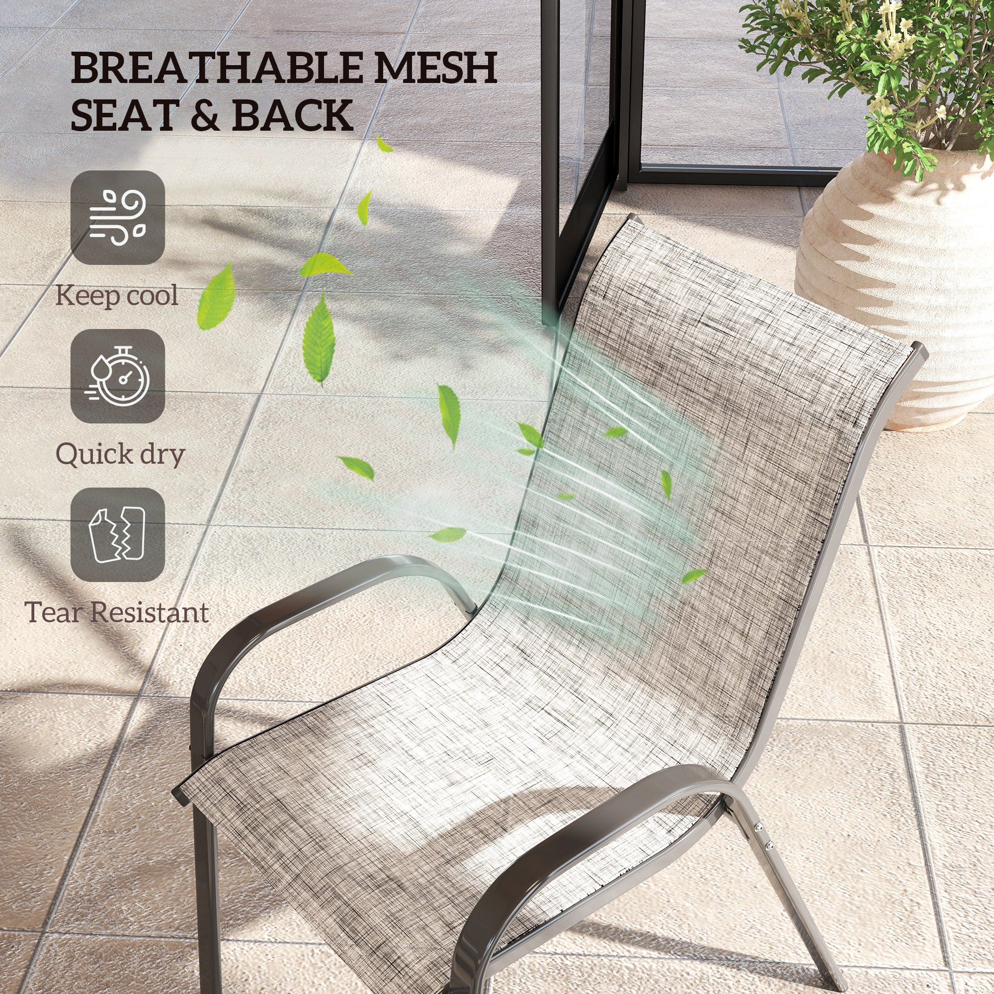 4 Stackable Patio Chairs with High Back, Breathable Mesh, Mixed Gray - Image 7