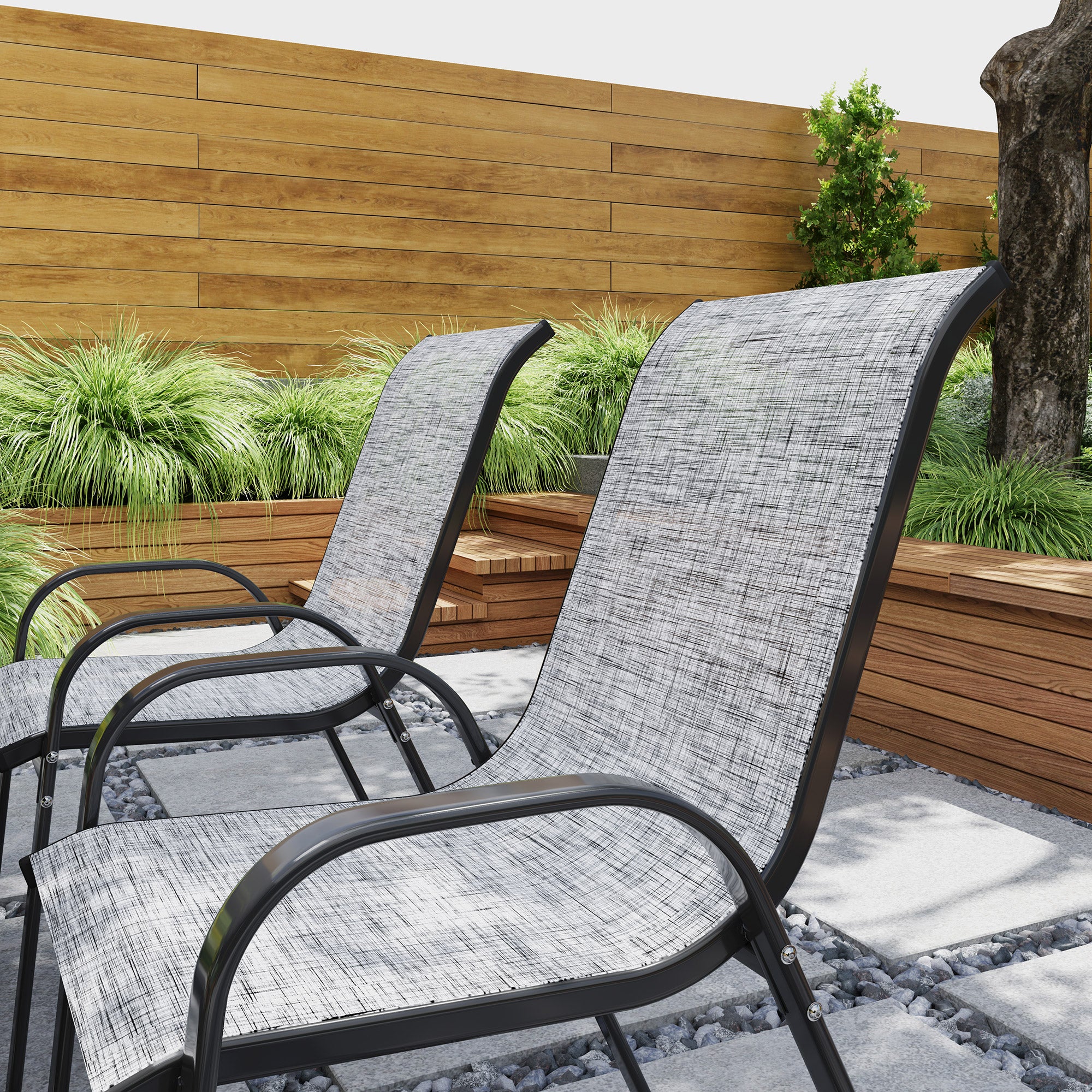 4 Stackable Patio Chairs with High Back, Breathable Mesh, Mixed Gray - Image 9