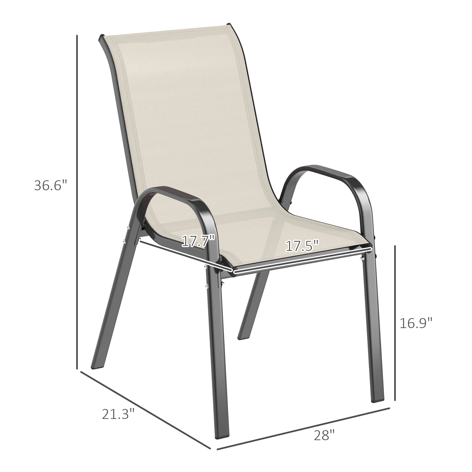4 Stackable Patio Chairs with High Back, Breathable Mesh, Beige - Image 5