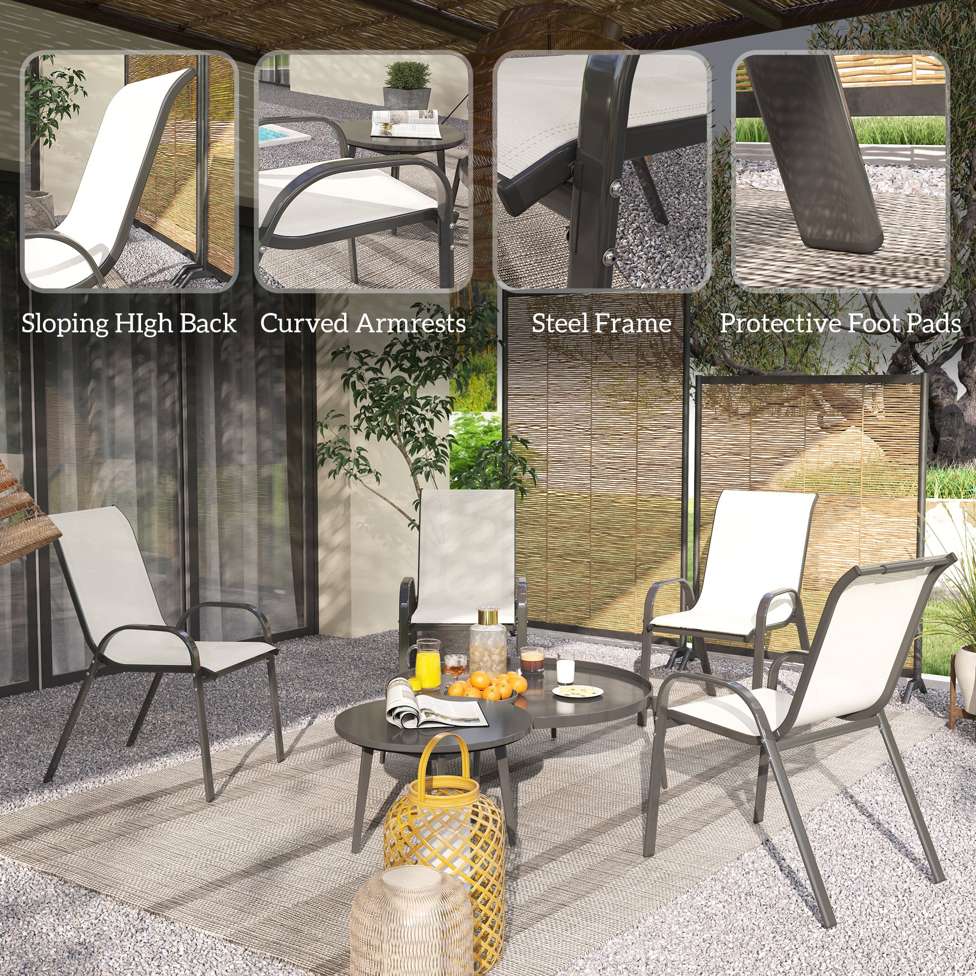 4 Stackable Patio Chairs with High Back, Breathable Mesh, Beige - Image 8