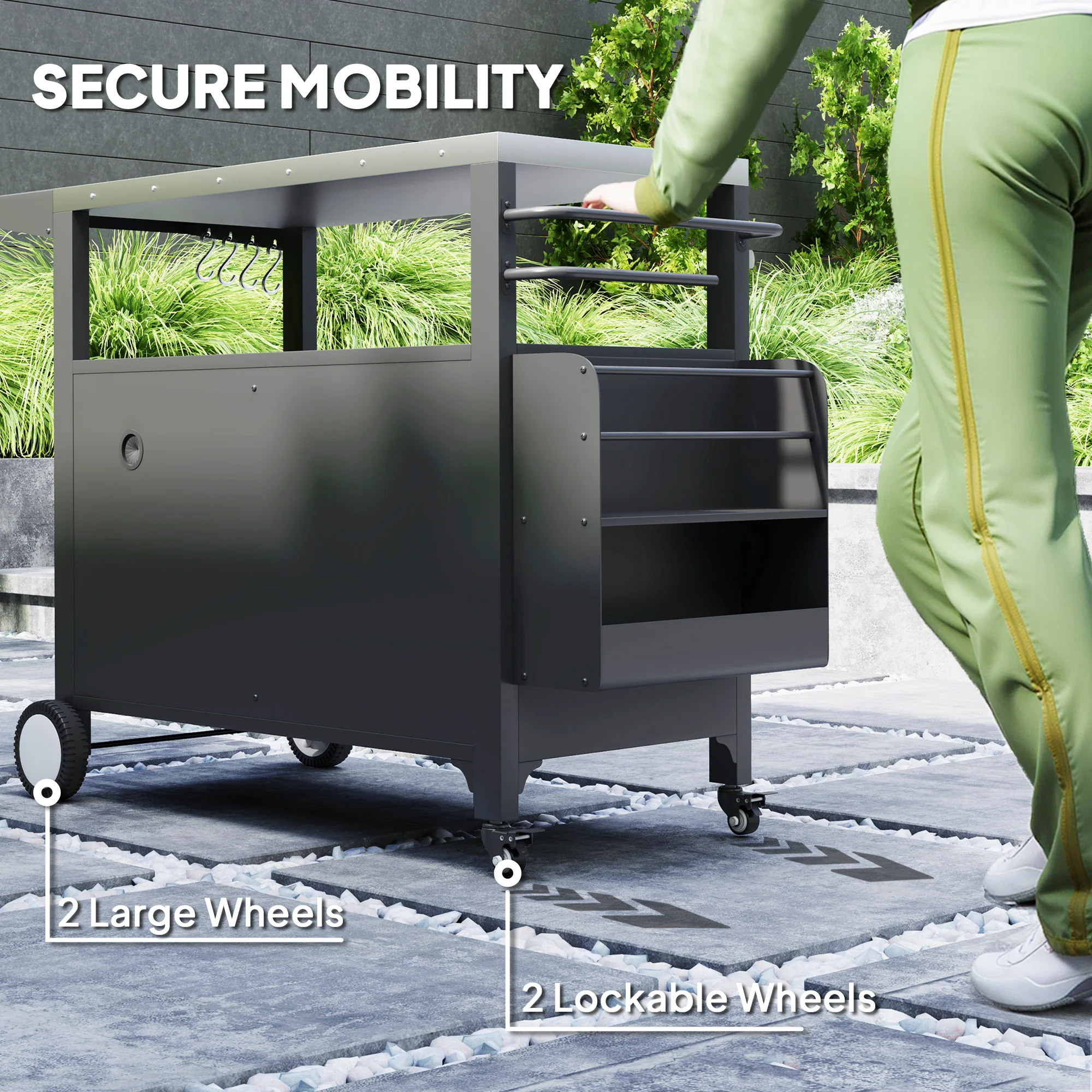 Outdoor Movable Grill Cart with Stainless Steel Top & Foldable Side Shelf, 37.8" x 18.1" - Image 10