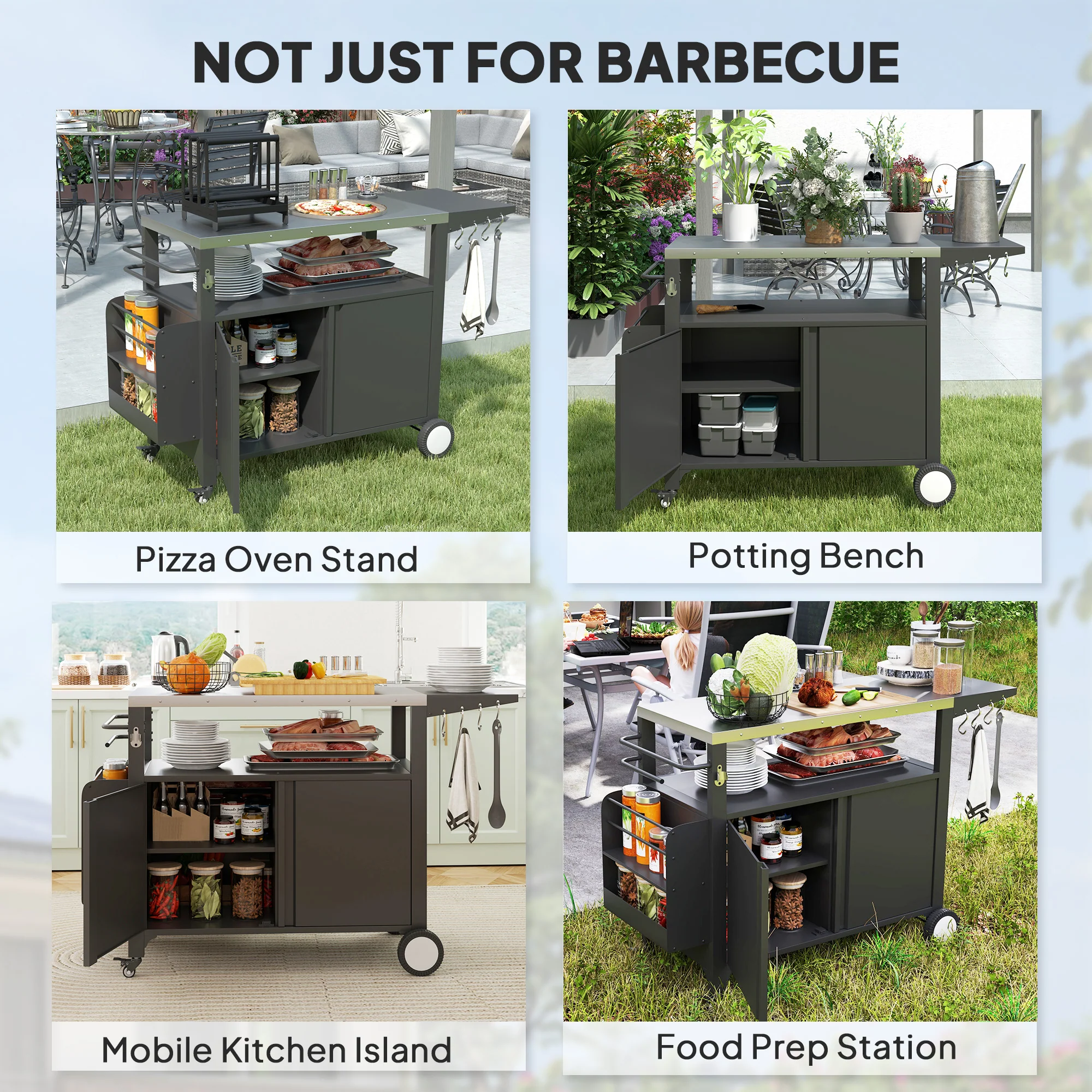 Outdoor Movable Grill Cart with Stainless Steel Top & Foldable Side Shelf, 37.8" x 18.1" - Image 11