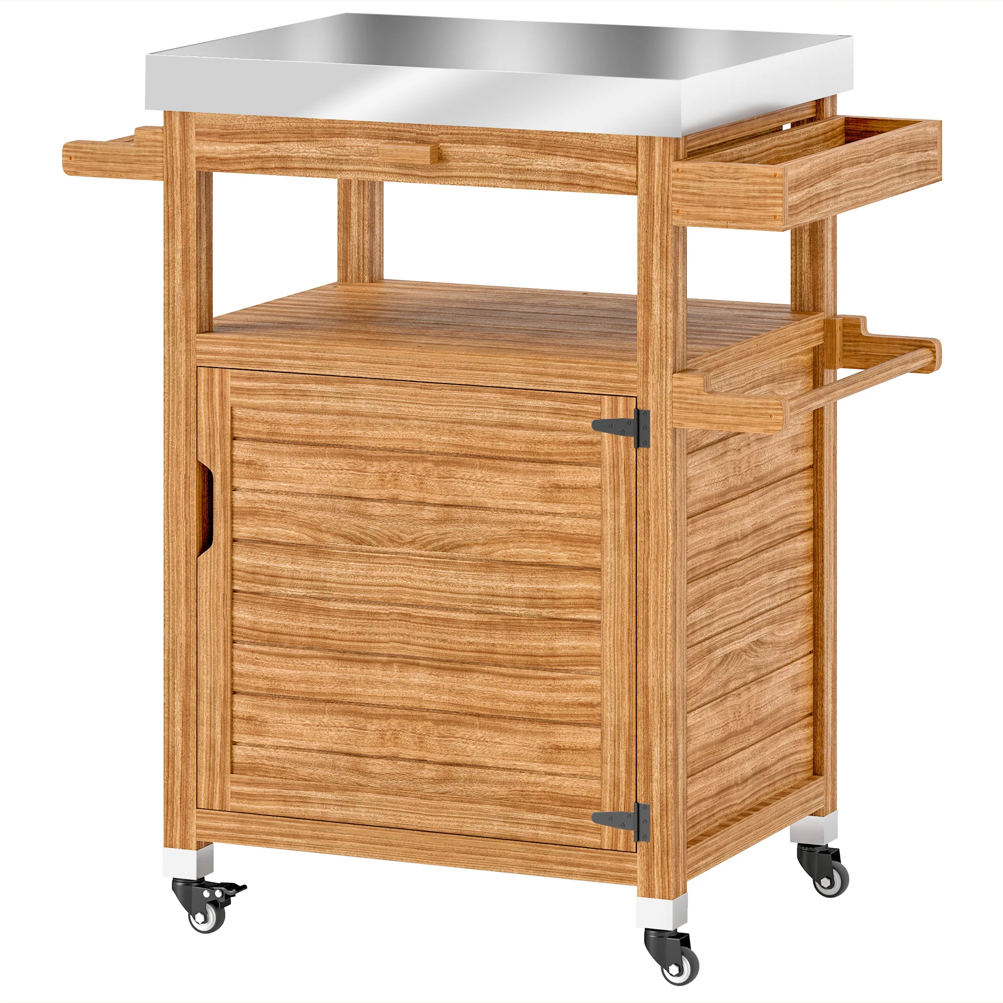 Outdoor Grill Cart with Stainless Steel Top, Wheels, Drawer, Side Handle, Brown - Image 12