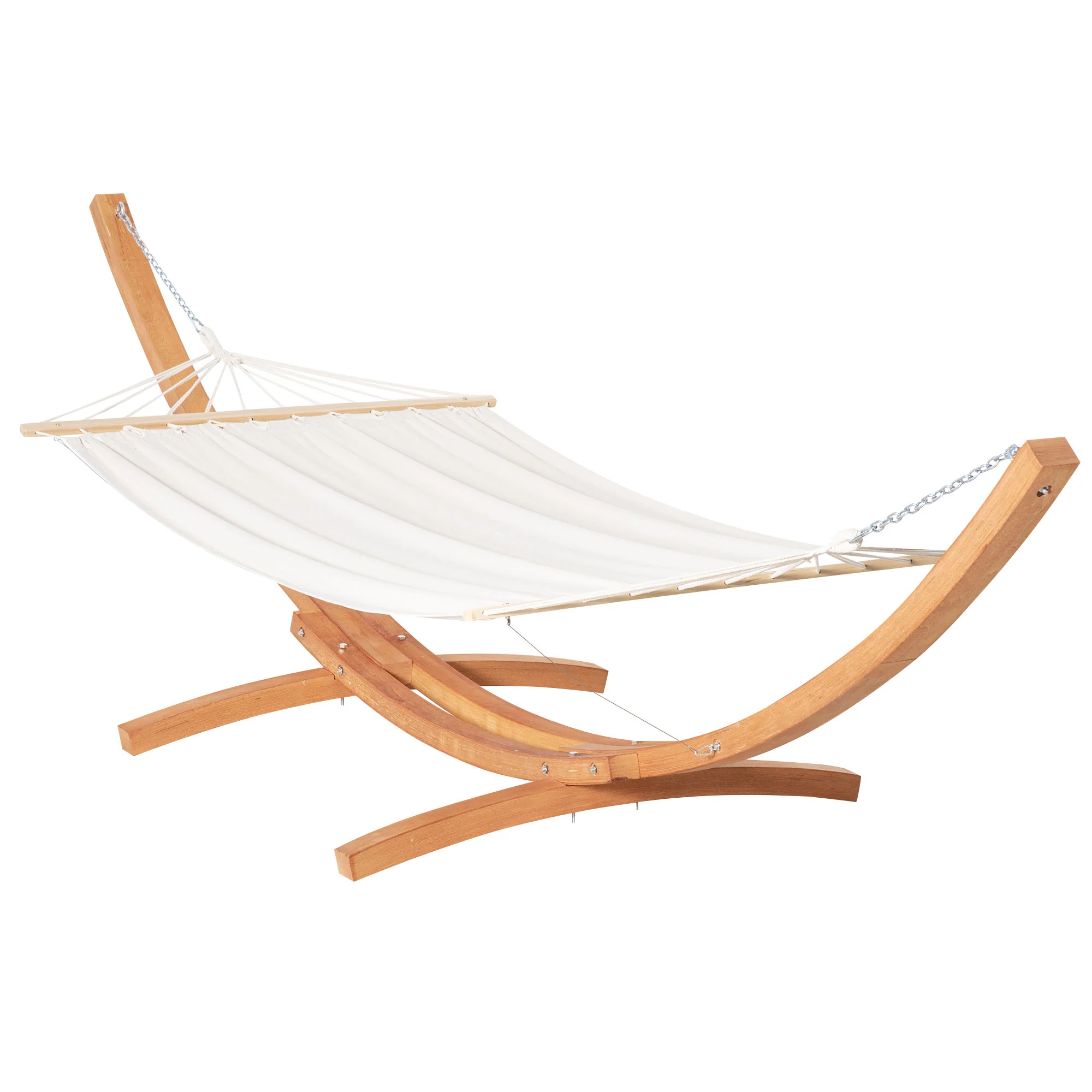 12.8' Heavy Duty Wooden Hammock Stand with Boho Style Nap Bed, No Tree Needed, White Cotton - Image 13