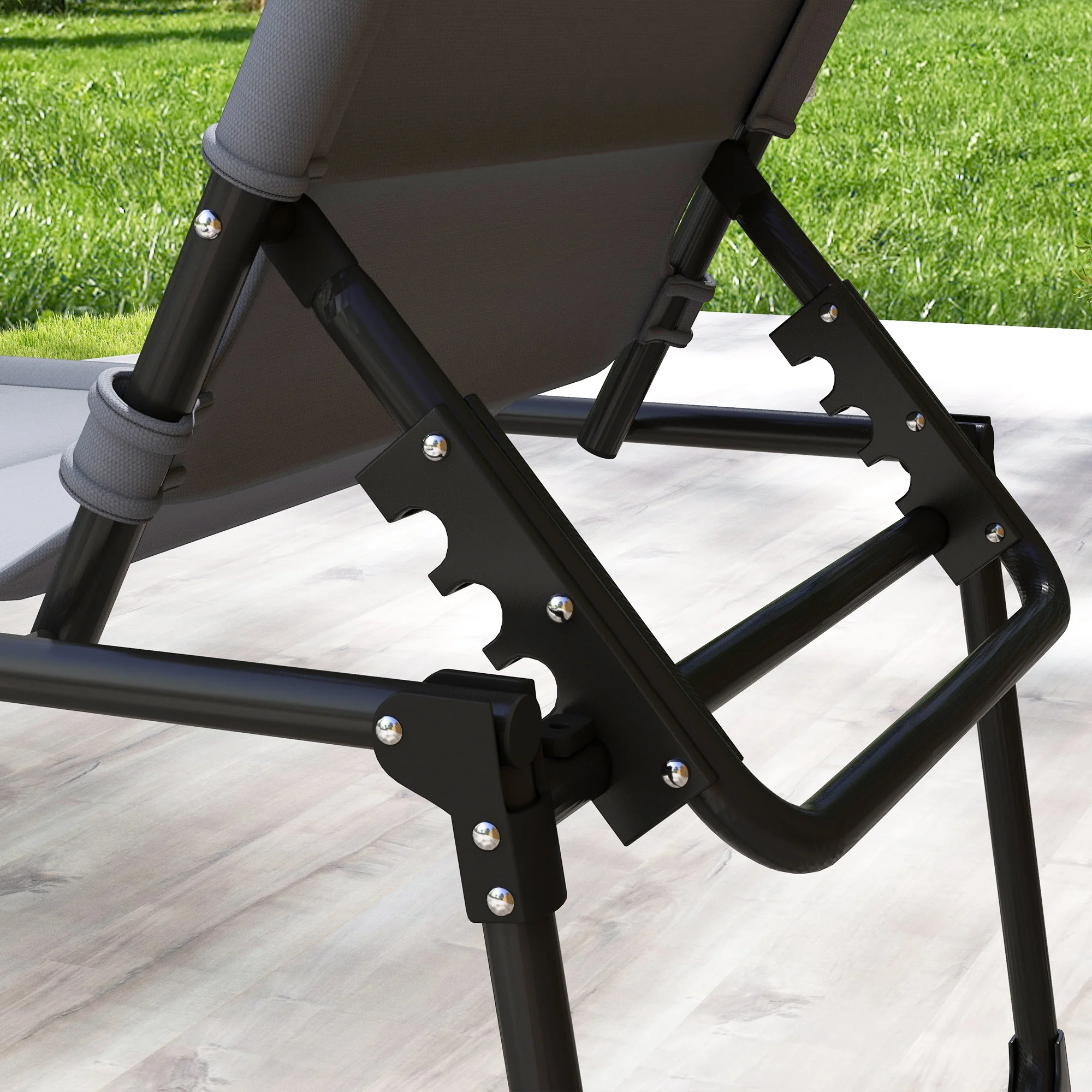 4-Position Adjustable Backrest Folding Lounge Chair with Cushion, Canopy & Pillow, Gray - Image 11
