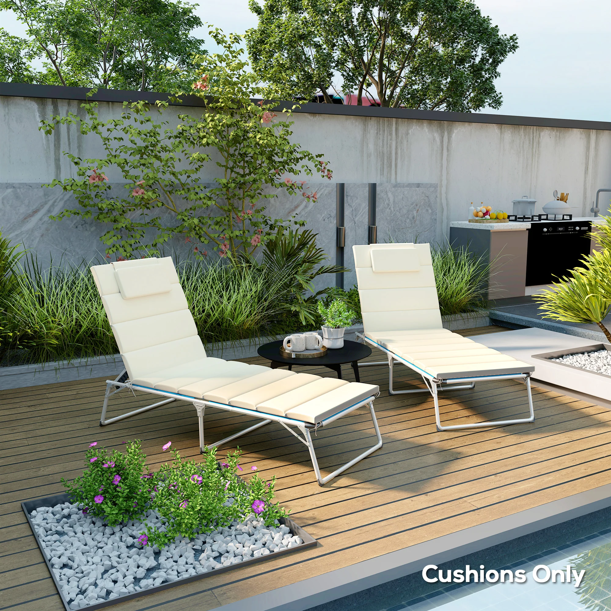 80" x 26" Chaise Lounge Cushions, UPF50+ Olefin, Cream White - Image 3