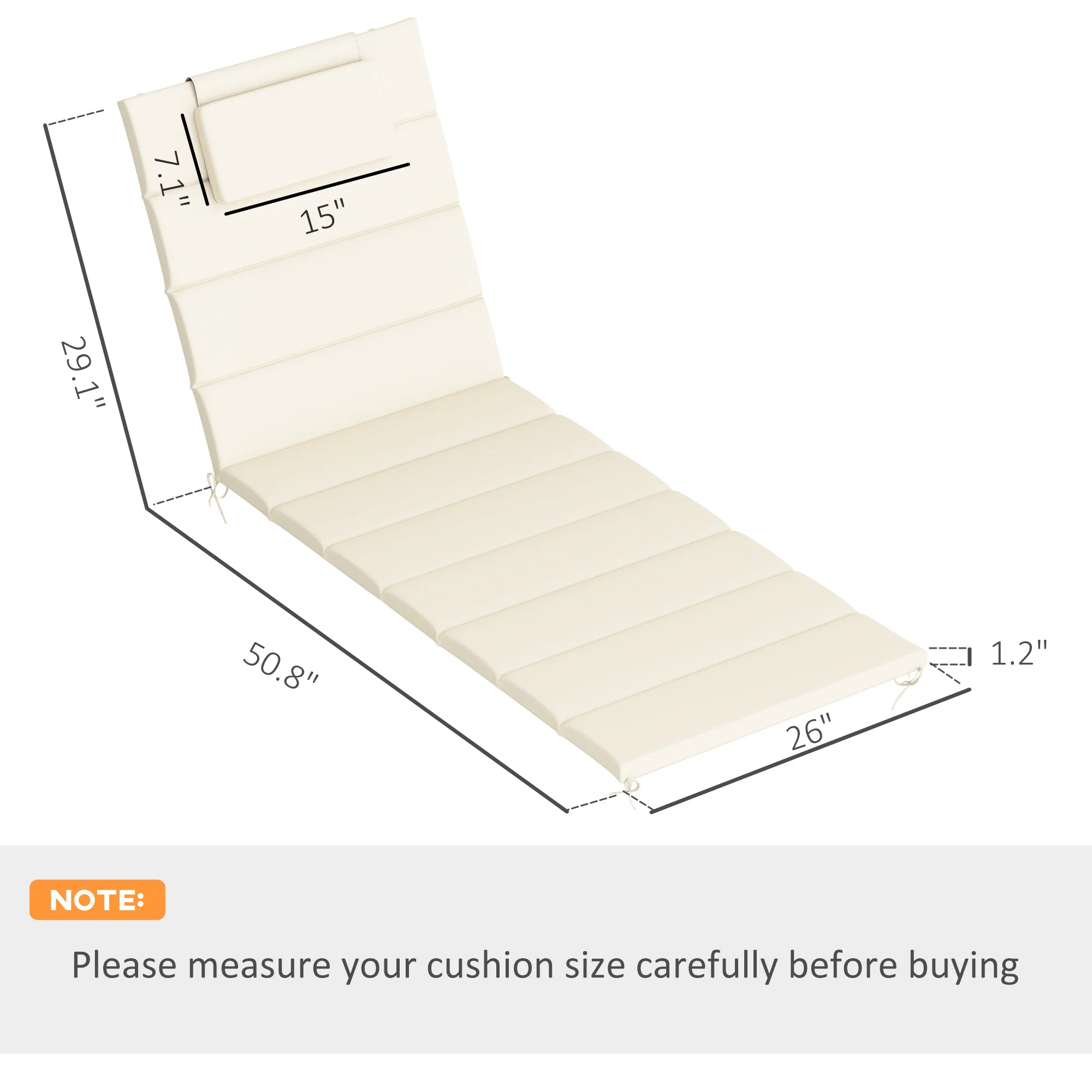 80" x 26" Chaise Lounge Cushions, UPF50+ Olefin, Cream White - Image 5