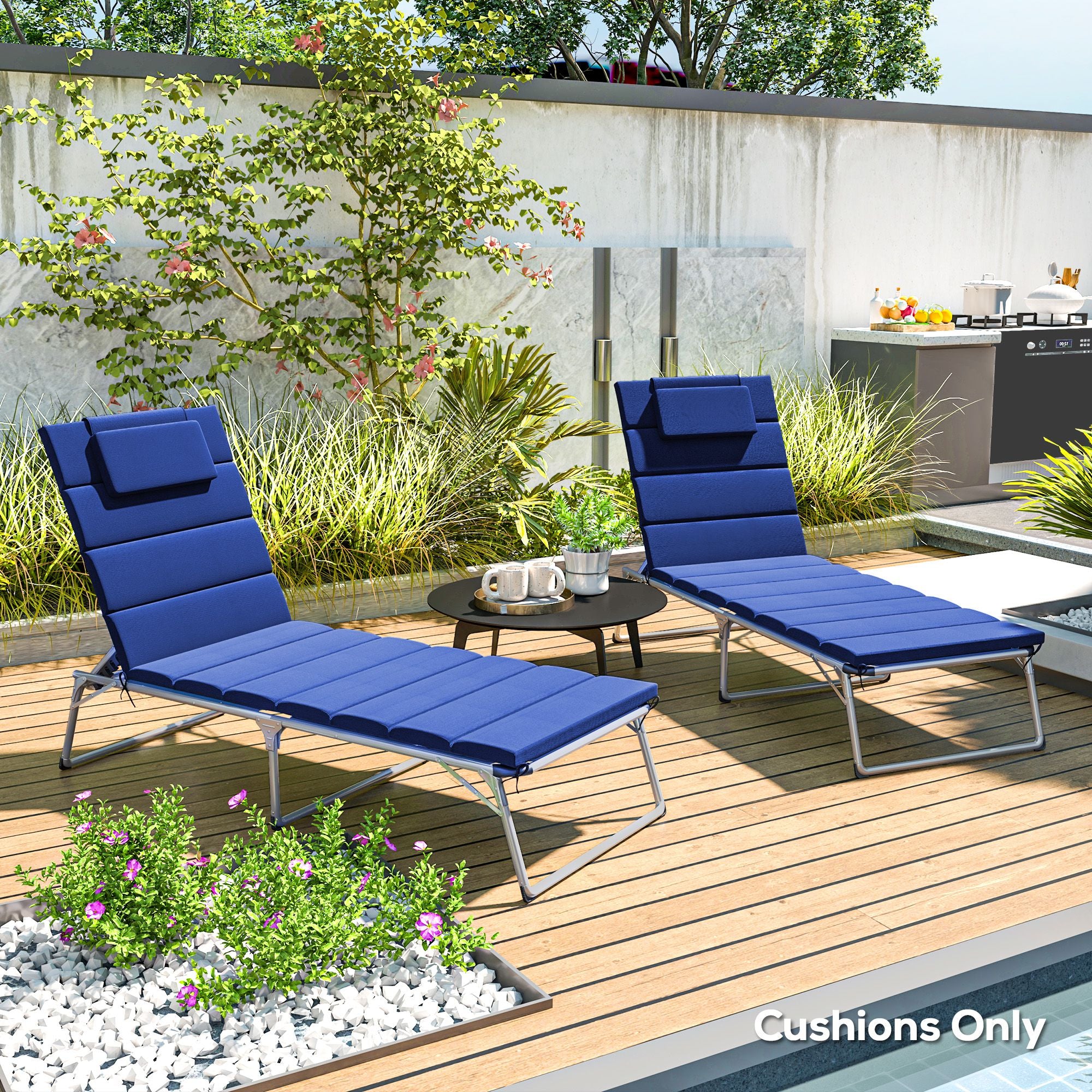 80" x 26" Chaise Lounge Cushion Set, UPF50+ Olefin, Dark Blue - Image 3