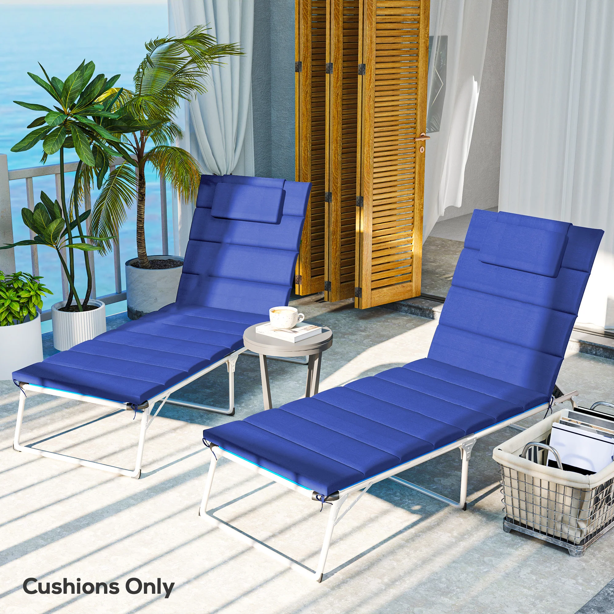 80" x 26" Chaise Lounge Cushion Set, UPF50+ Olefin, Dark Blue - Image 4