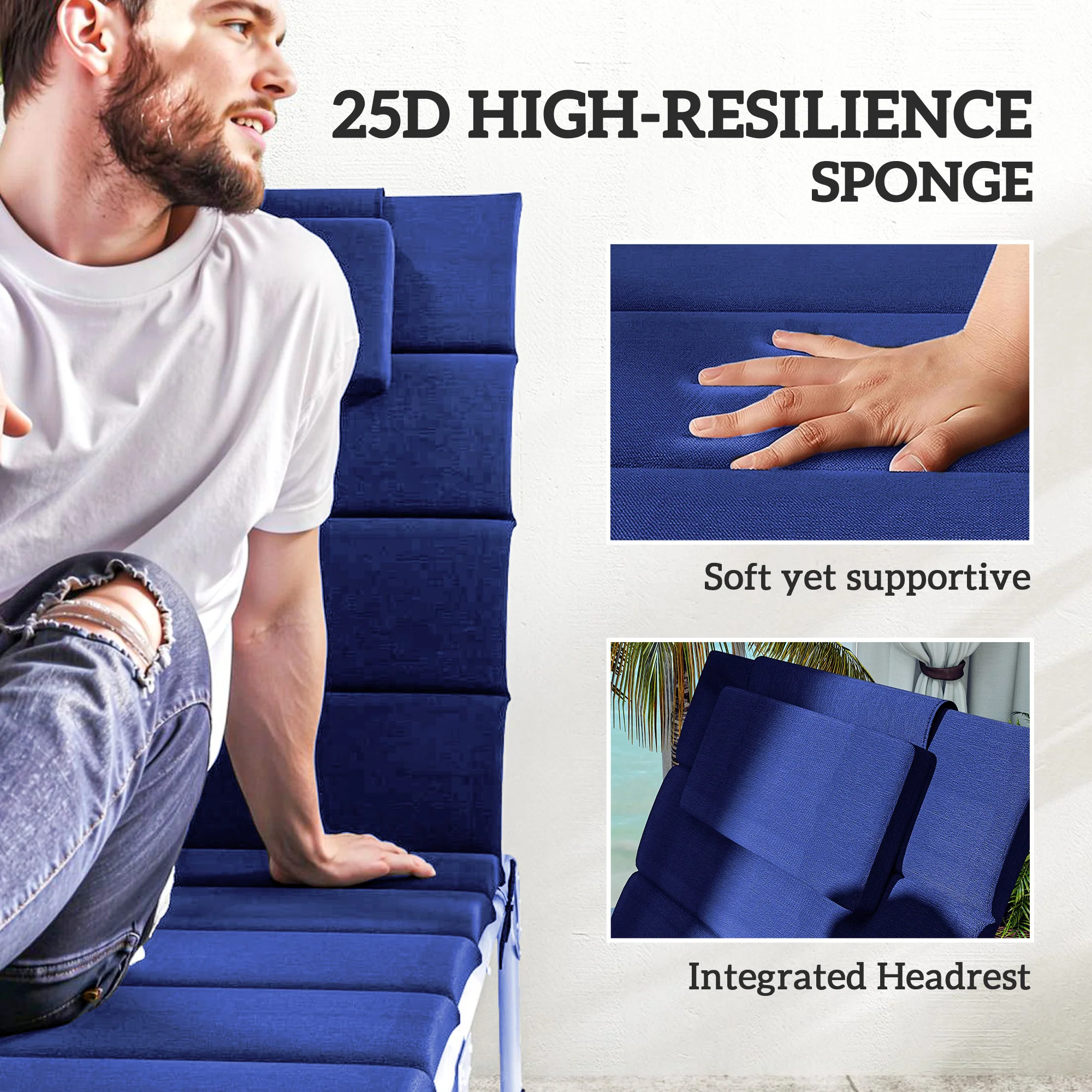 80" x 26" Chaise Lounge Cushion Set, UPF50+ Olefin, Dark Blue - Image 7