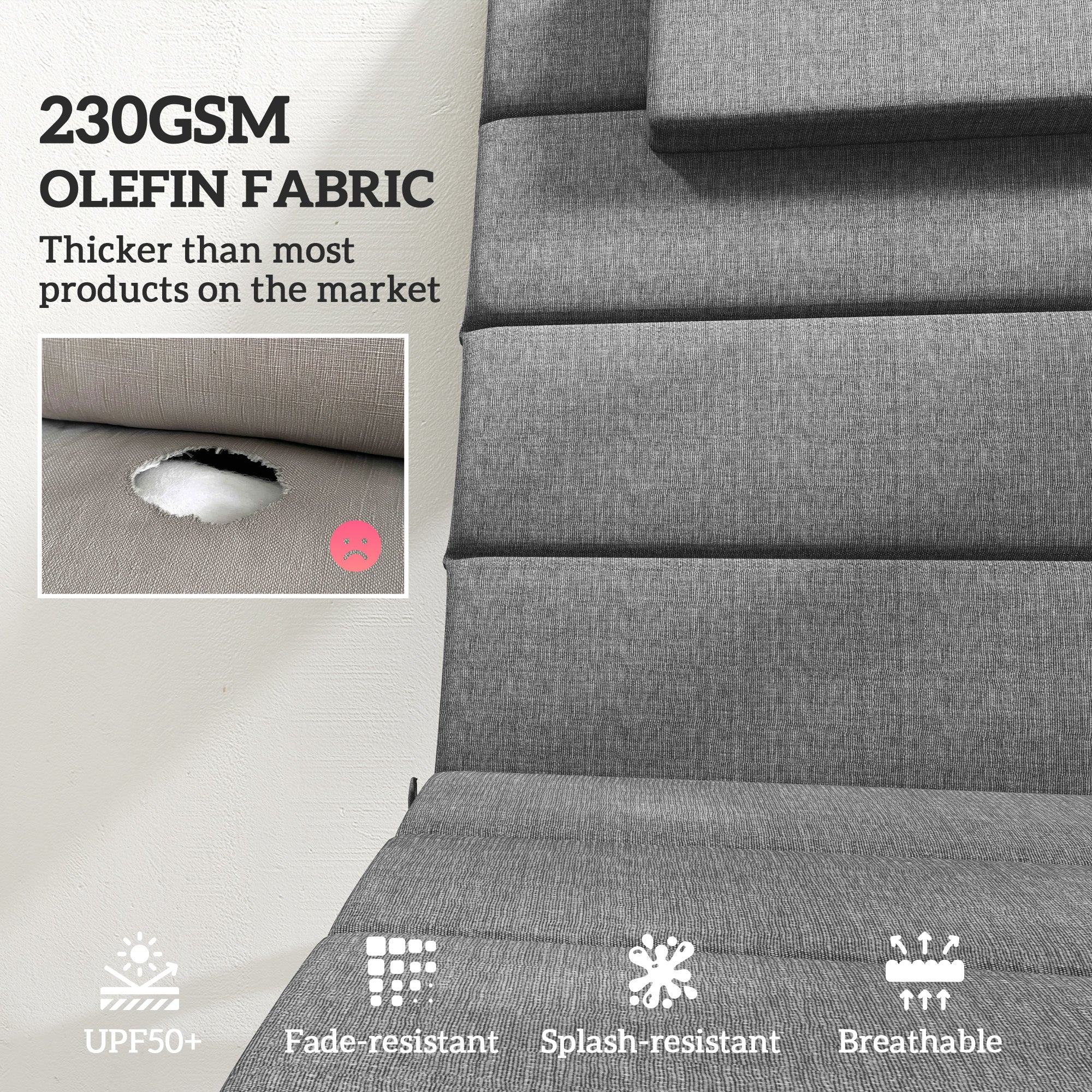 80" x 26" Chaise Lounge Cushion Set, UPF50+ Olefin, Charcoal Gray - Image 6