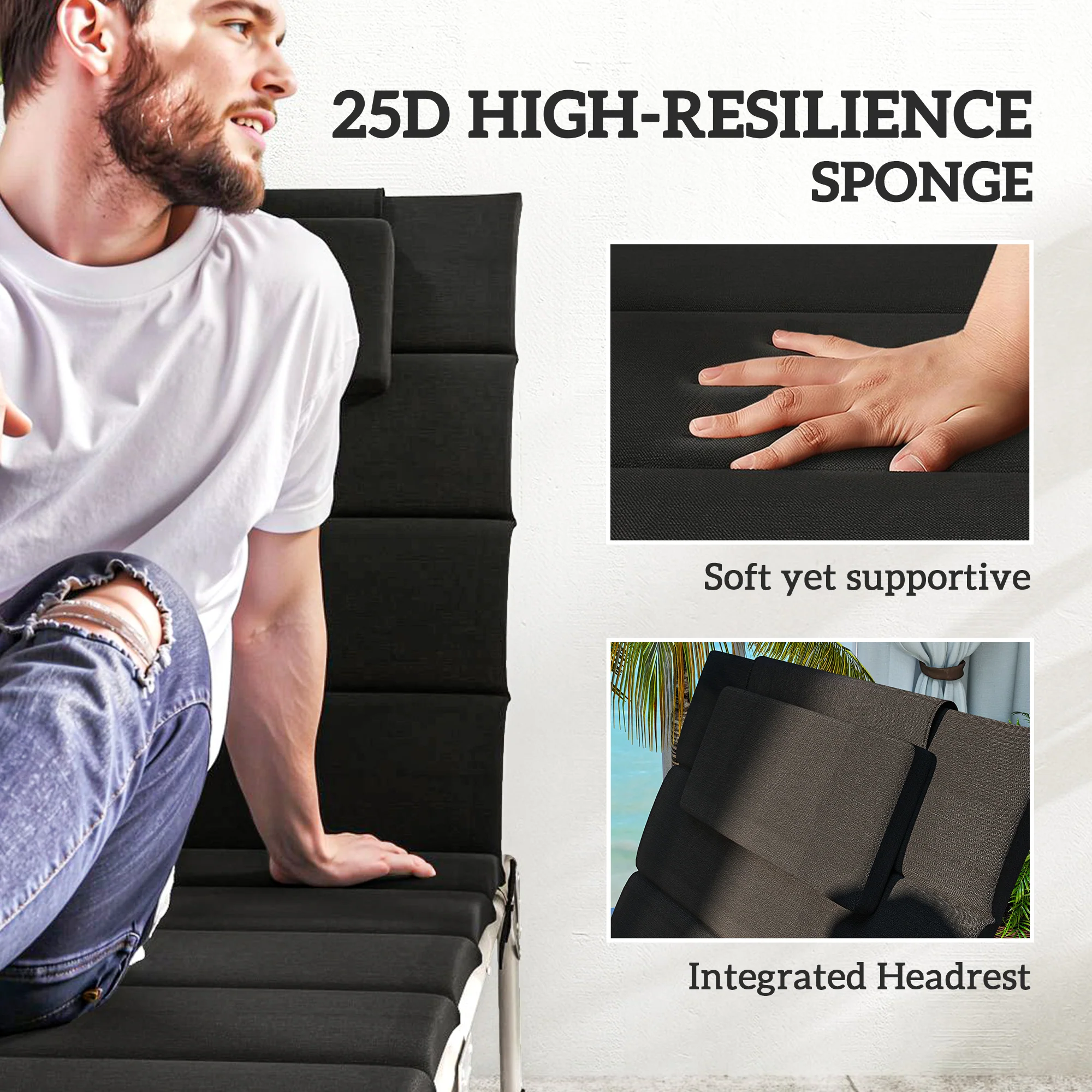 80" x 26" Chaise Lounge Cushion Set, UPF50+ Olefin, Black - Image 7