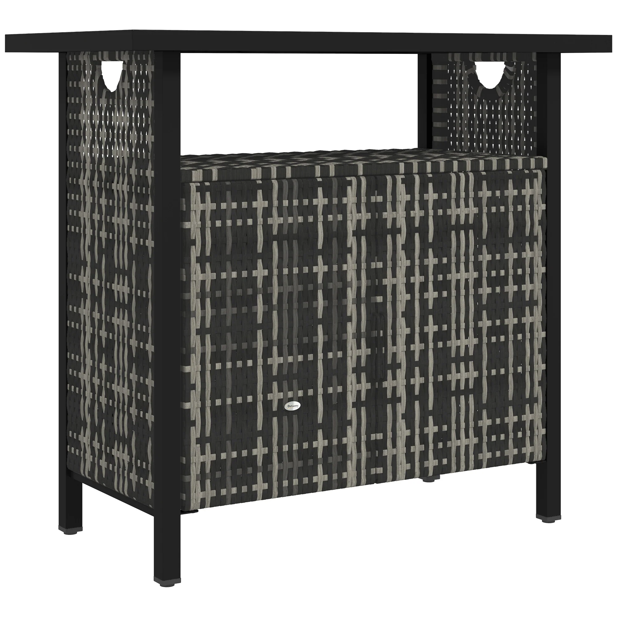 Outdoor Outdoor Bar Table with Shelf and Cabinet, Rattan Pool Towel Holder Pool Valet, Mixed-Gray - Image 12