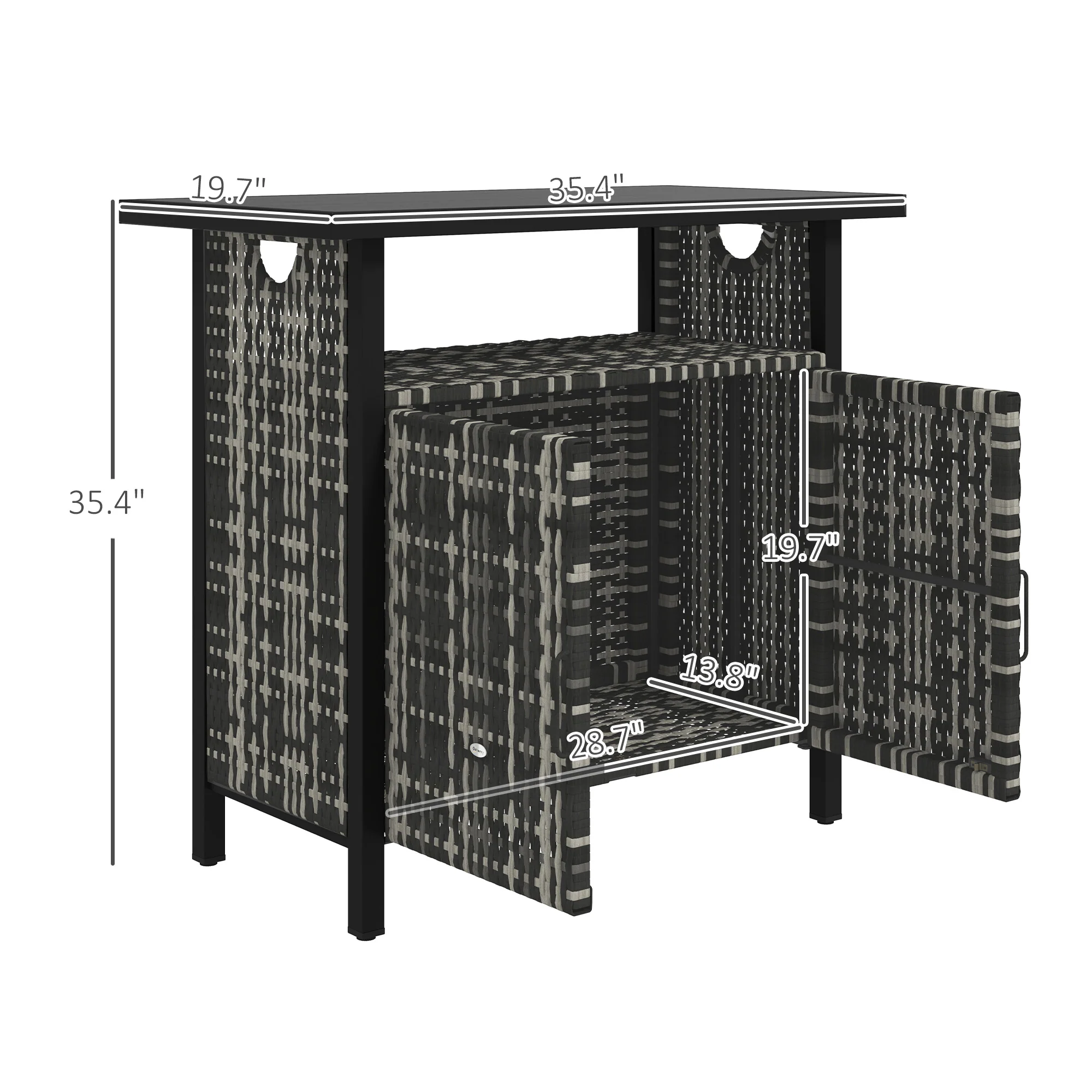 Outdoor Outdoor Bar Table with Shelf and Cabinet, Rattan Pool Towel Holder Pool Valet, Mixed-Gray - Image 5