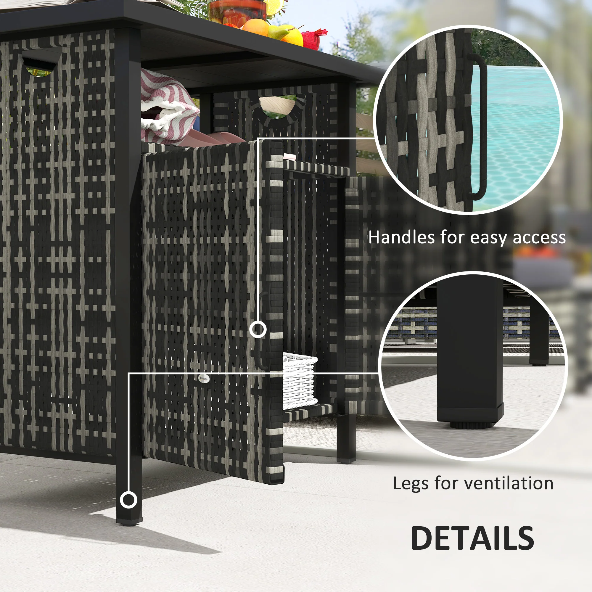 Outdoor Outdoor Bar Table with Shelf and Cabinet, Rattan Pool Towel Holder Pool Valet, Mixed-Gray - Image 8