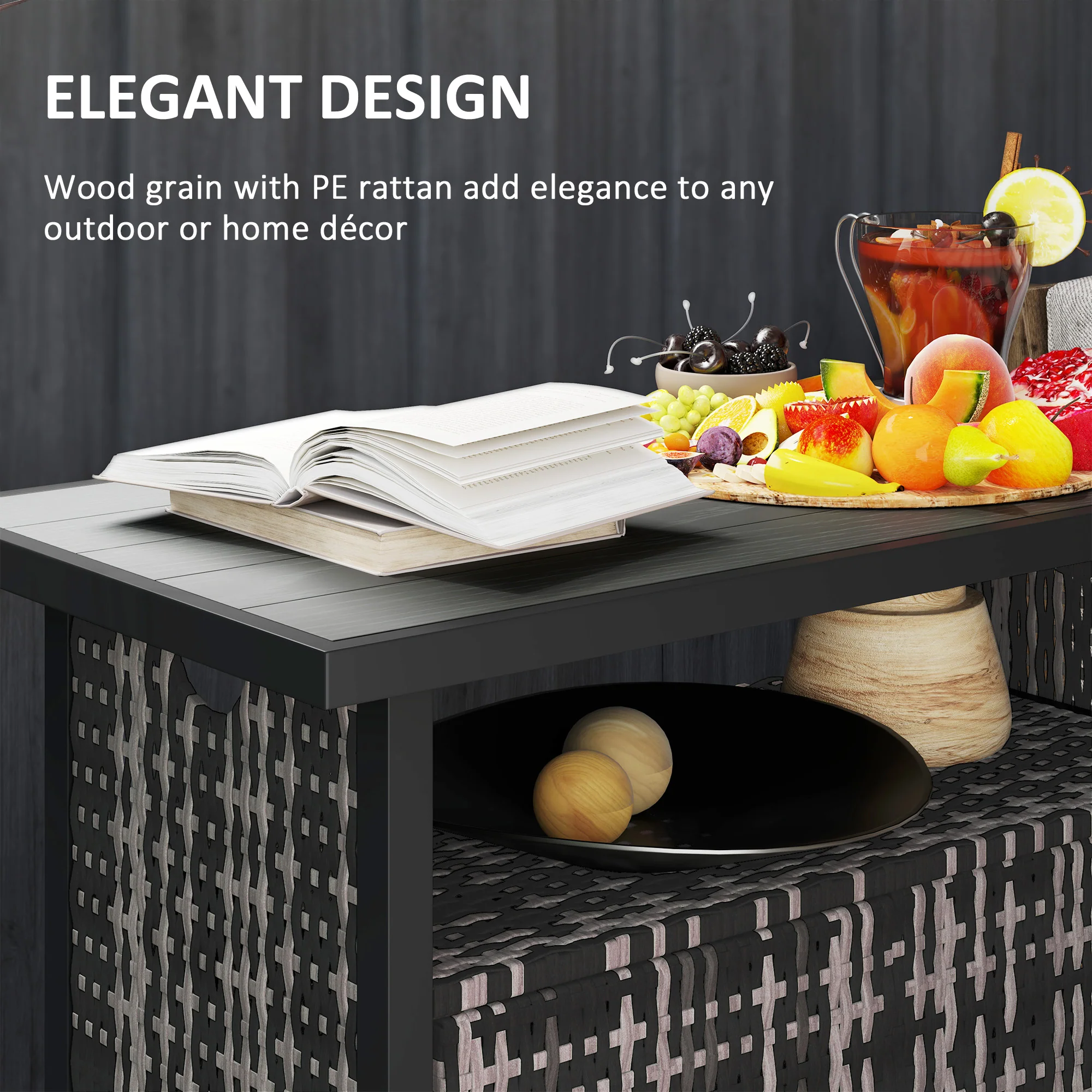 Outdoor Outdoor Bar Table with Shelf and Cabinet, Rattan Pool Towel Holder Pool Valet, Mixed-Gray - Image 9