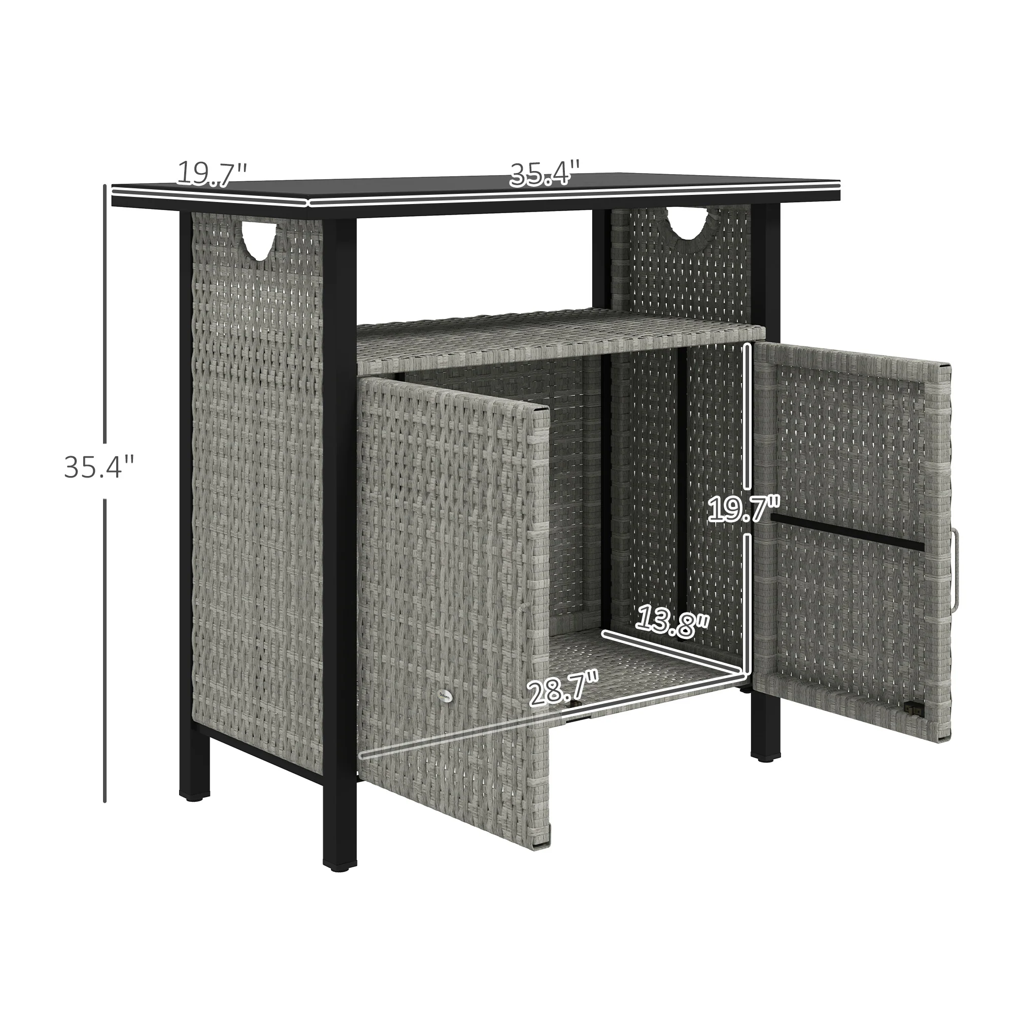 Outdoor Outdoor Bar Table with Shelf and Cabinet, Rattan Pool Towel Holder Pool Valet, Gray - Image 5