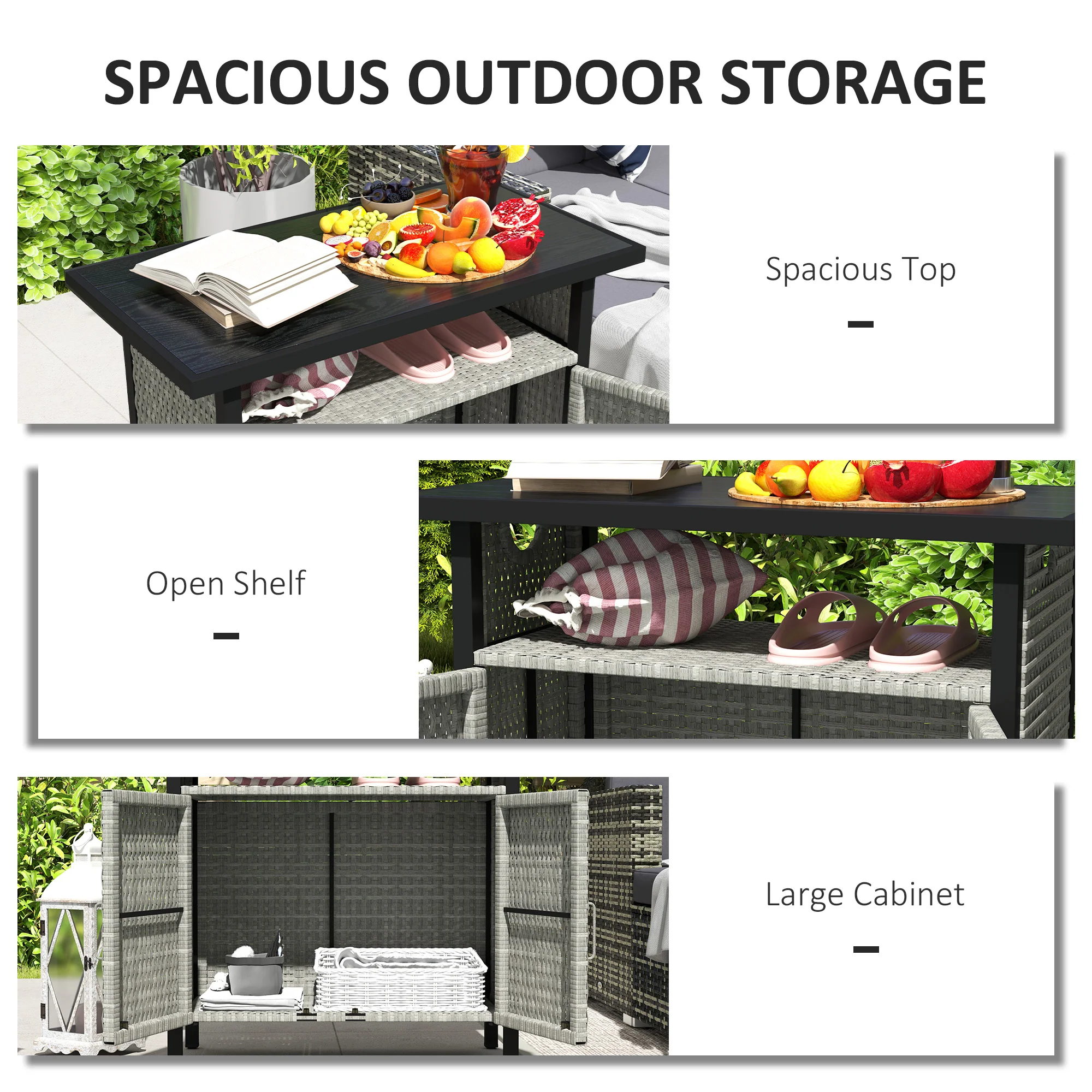 Outdoor Outdoor Bar Table with Shelf and Cabinet, Rattan Pool Towel Holder Pool Valet, Gray - Image 6