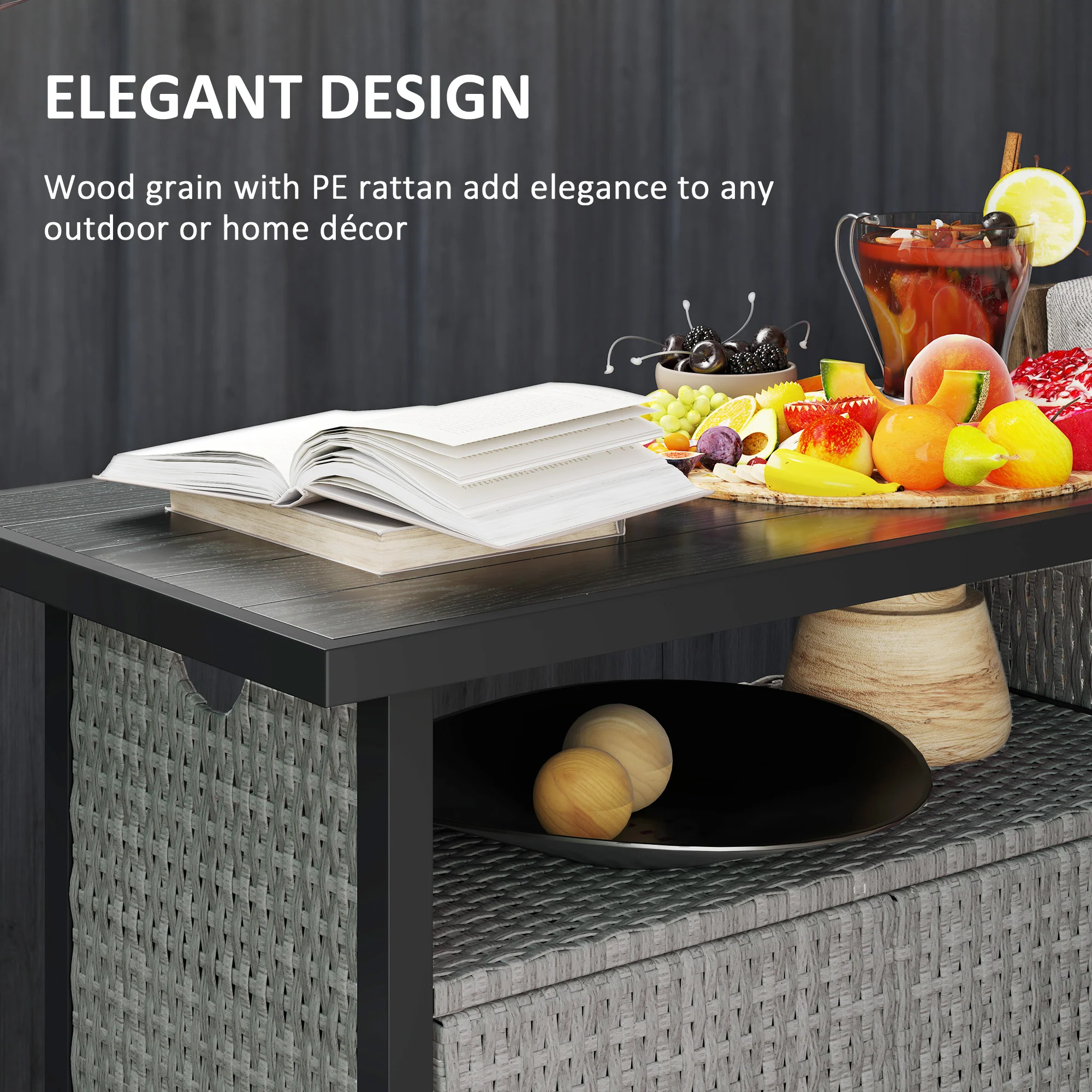 Outdoor Outdoor Bar Table with Shelf and Cabinet, Rattan Pool Towel Holder Pool Valet, Gray - Image 9