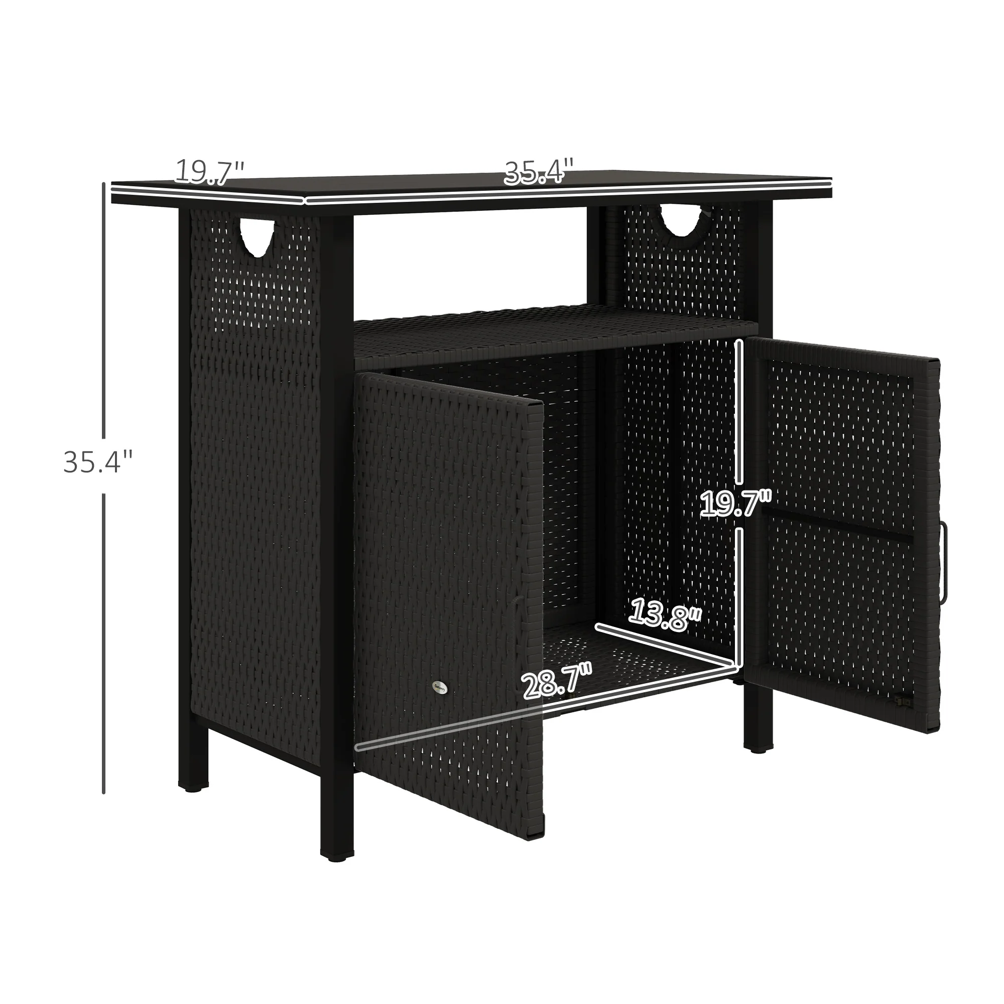 Outdoor Outdoor Bar Table with Shelf and Cabinet, Rattan Pool Towel Holder Pool Valet, Espresso - Image 5