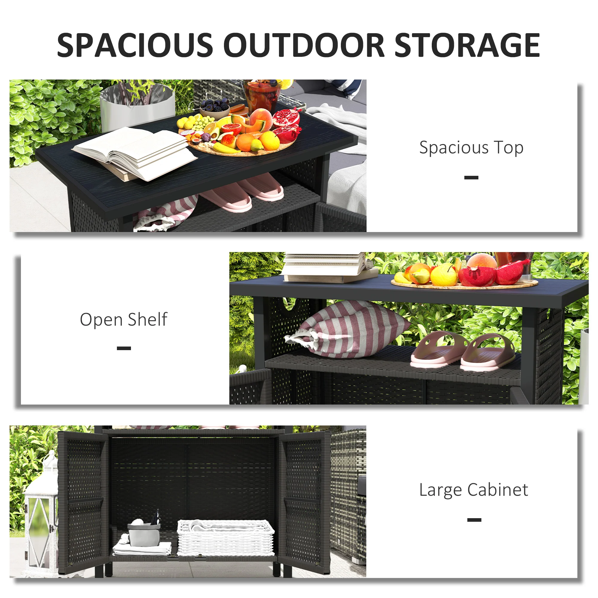 Outdoor Outdoor Bar Table with Shelf and Cabinet, Rattan Pool Towel Holder Pool Valet, Espresso - Image 6
