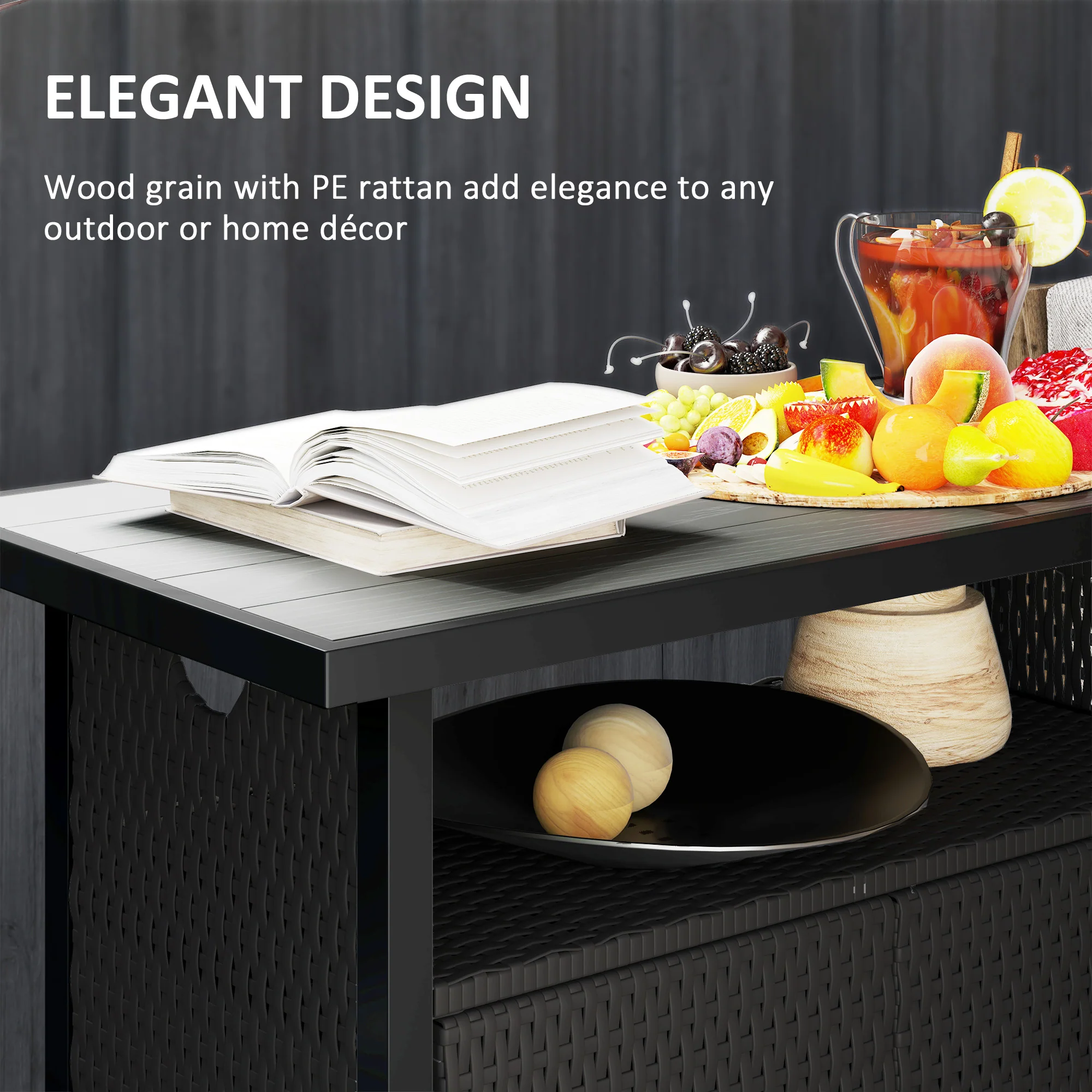 Outdoor Outdoor Bar Table with Shelf and Cabinet, Rattan Pool Towel Holder Pool Valet, Espresso - Image 9