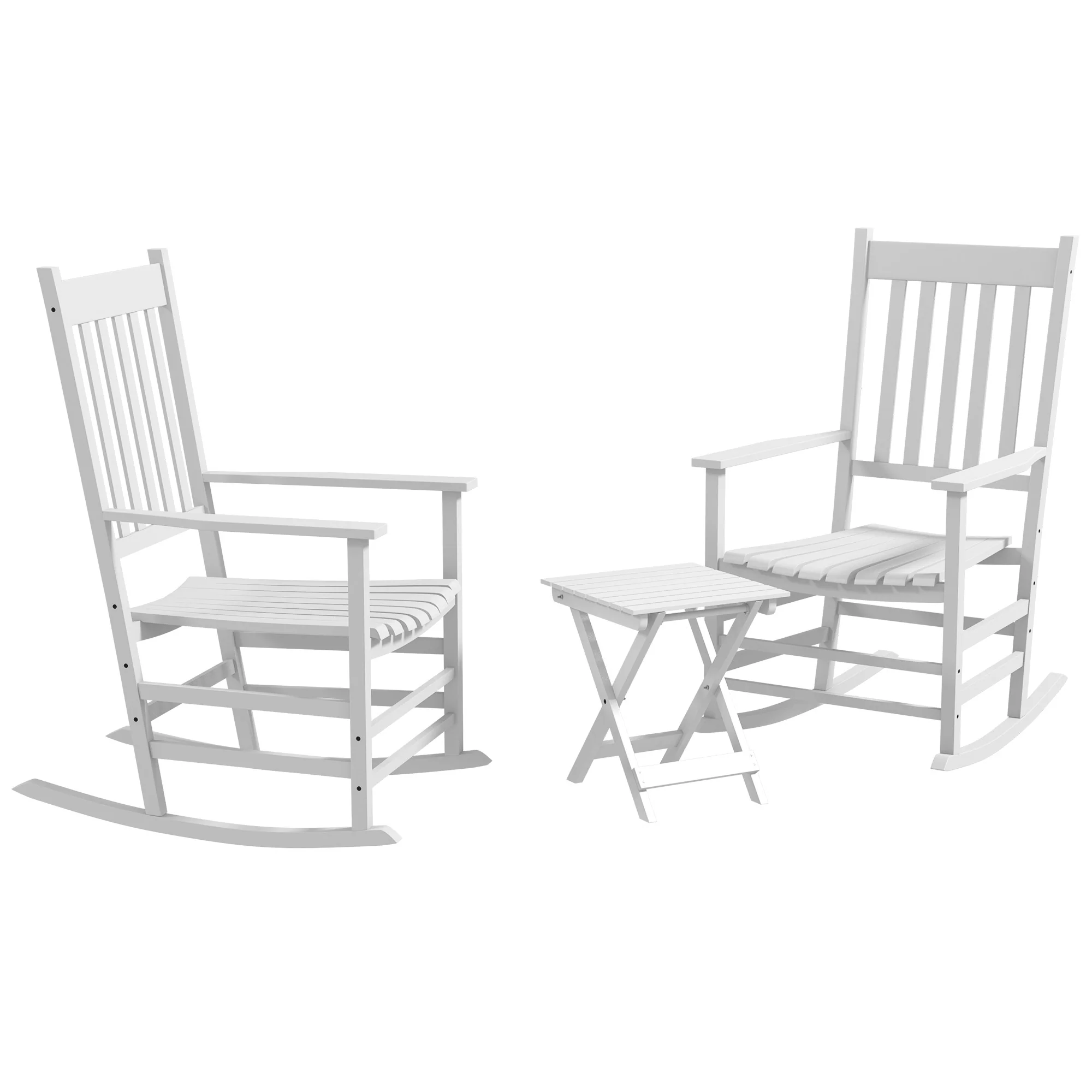 2-Piece Patio Rocking Chair Set, Wooden with Smooth Armrests, High Back, Supports 352 lbs, White - Image 2