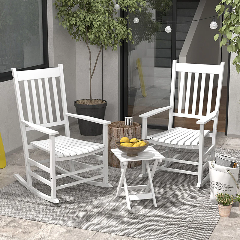 2-Piece Patio Rocking Chair Set, Wooden with Smooth Armrests, High Back, Supports 352 lbs, White - Image 4