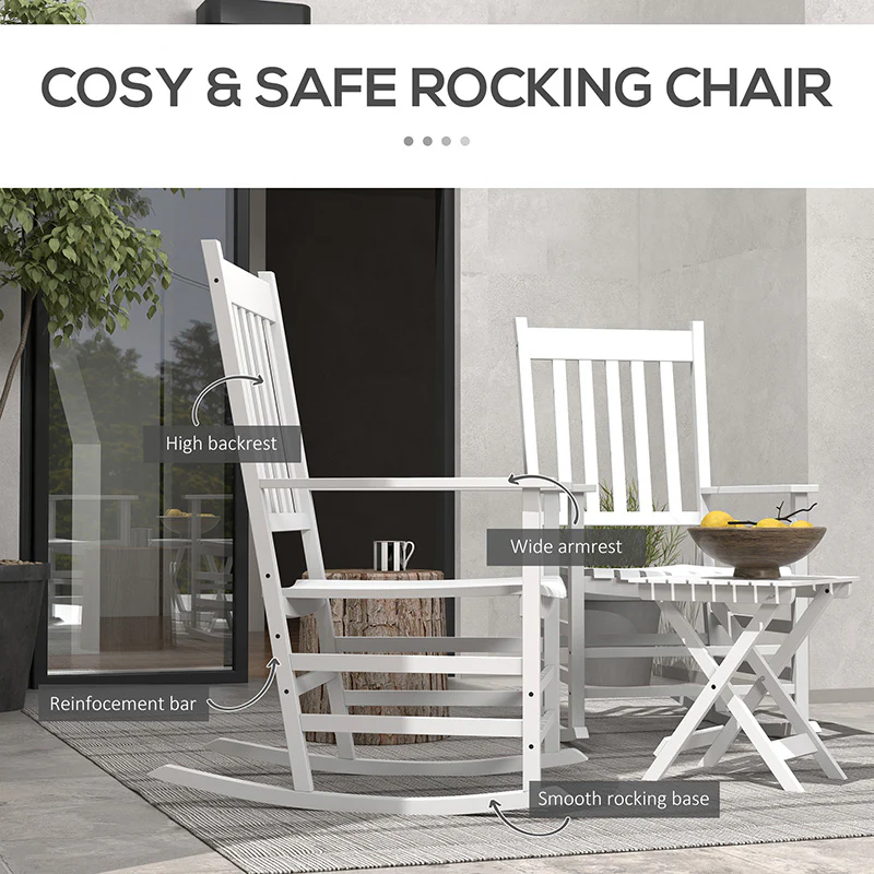 2-Piece Patio Rocking Chair Set, Wooden with Smooth Armrests, High Back, Supports 352 lbs, White - Image 7