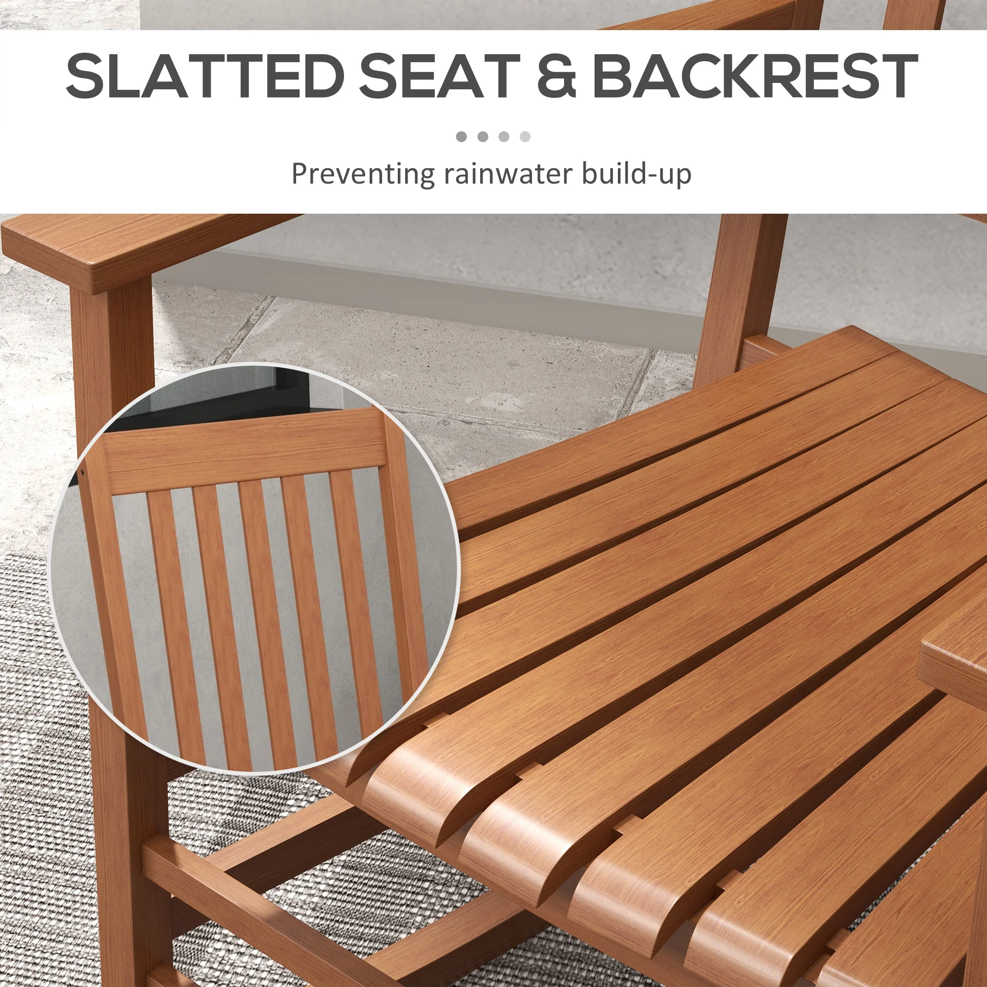 2-Piece Patio Rocking Chair Set, Wooden with Smooth Armrests, High Back, Supports 352 lbs, Teak - Image 8