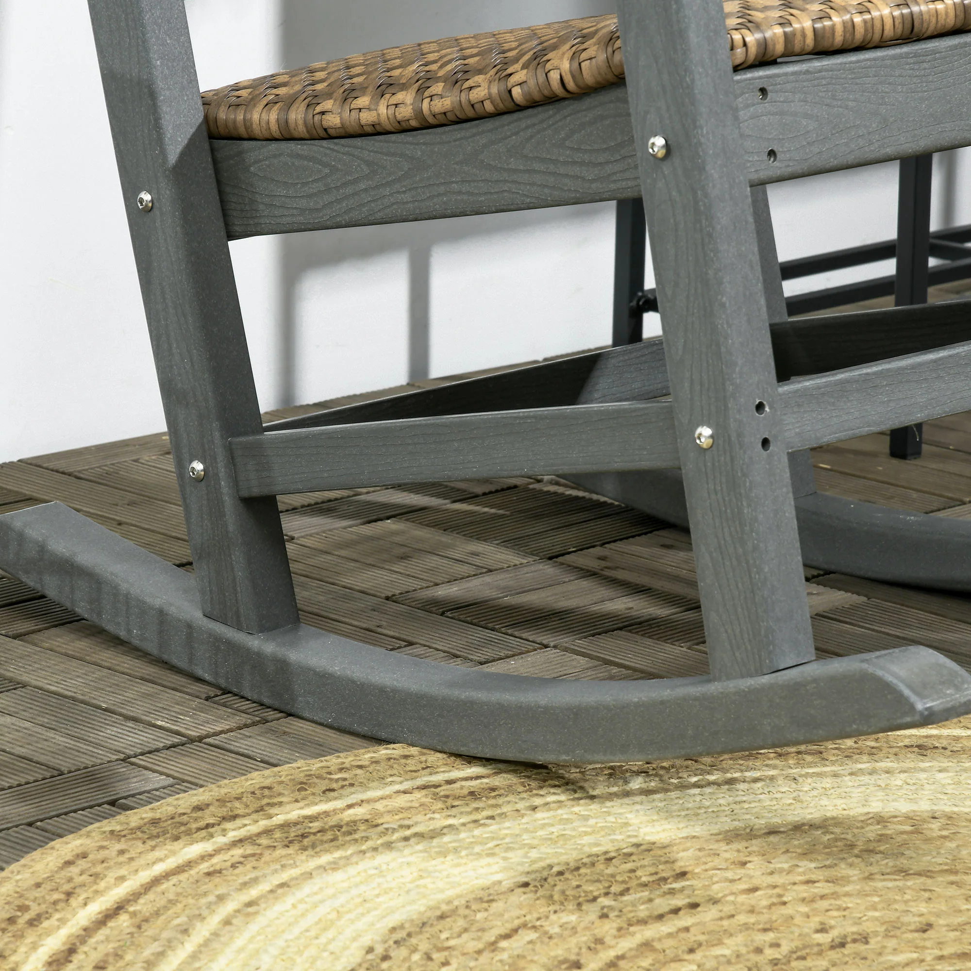 Traditional Wicker Rocking Chair with Soft Padded Seat, Breathable Backrest, Dark Gray - Image 11