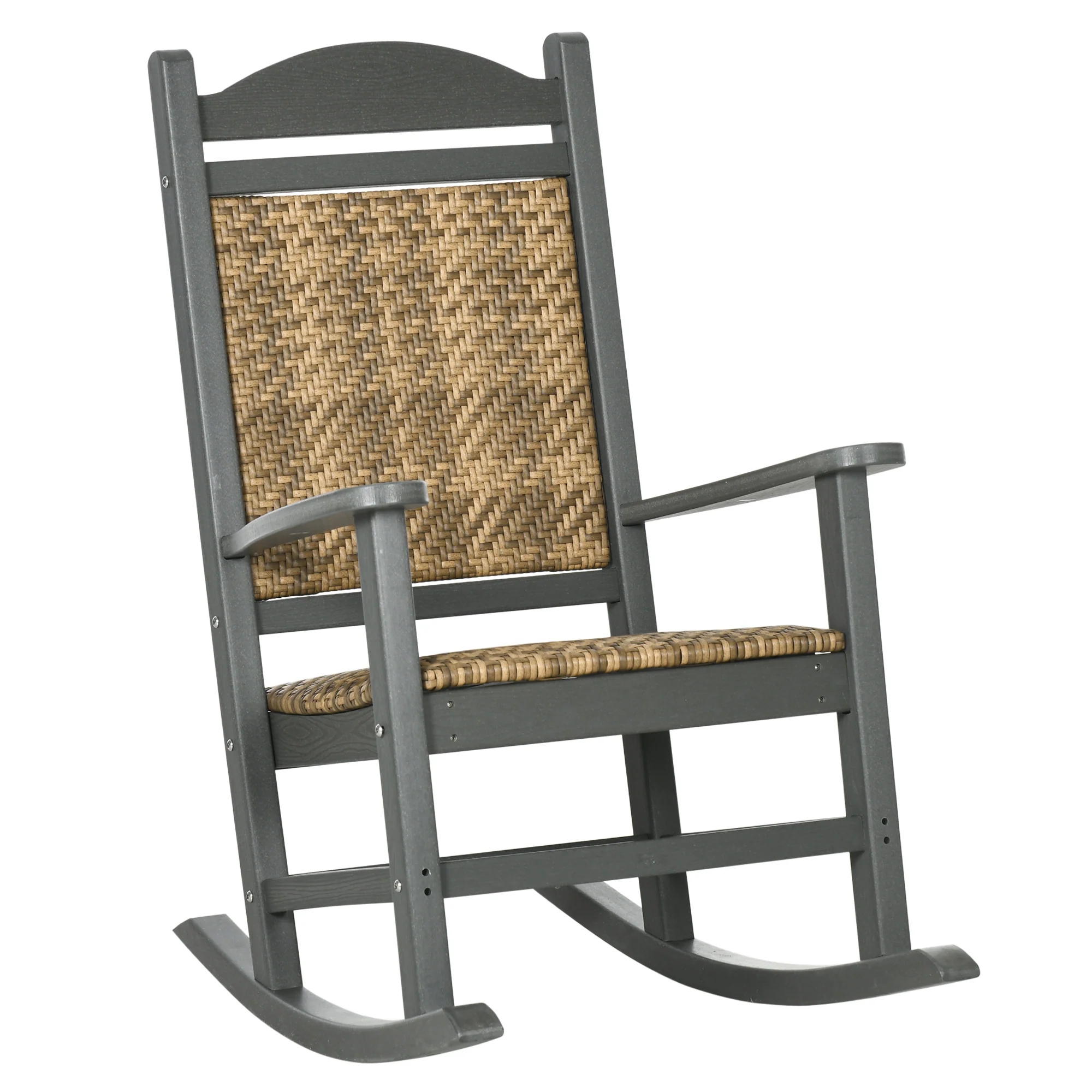 Traditional Wicker Rocking Chair with Soft Padded Seat, Breathable Backrest, Dark Gray - Image 12