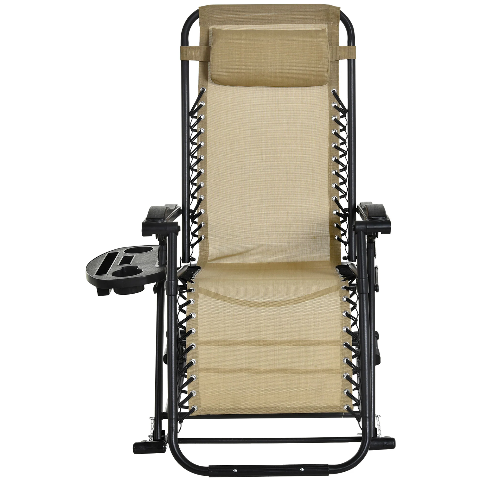 Foldable Reclining Zero Gravity Rocker, Pillow, Cup & Phone Holder, Beige - Image 2