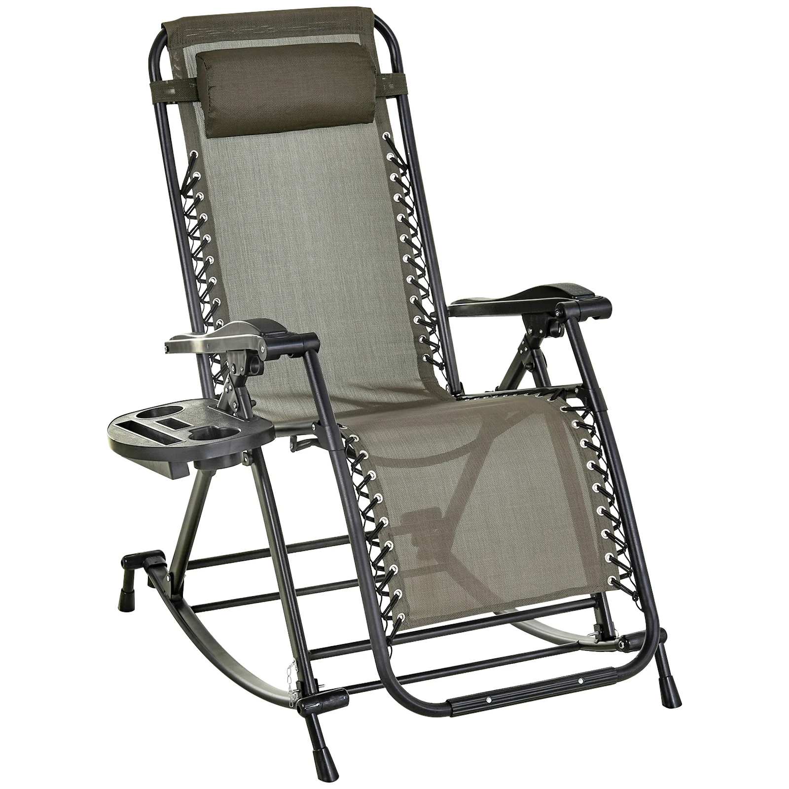 Foldable Reclining Zero Gravity Rocker, Pillow, Cup & Phone Holder, Gray - Image 14